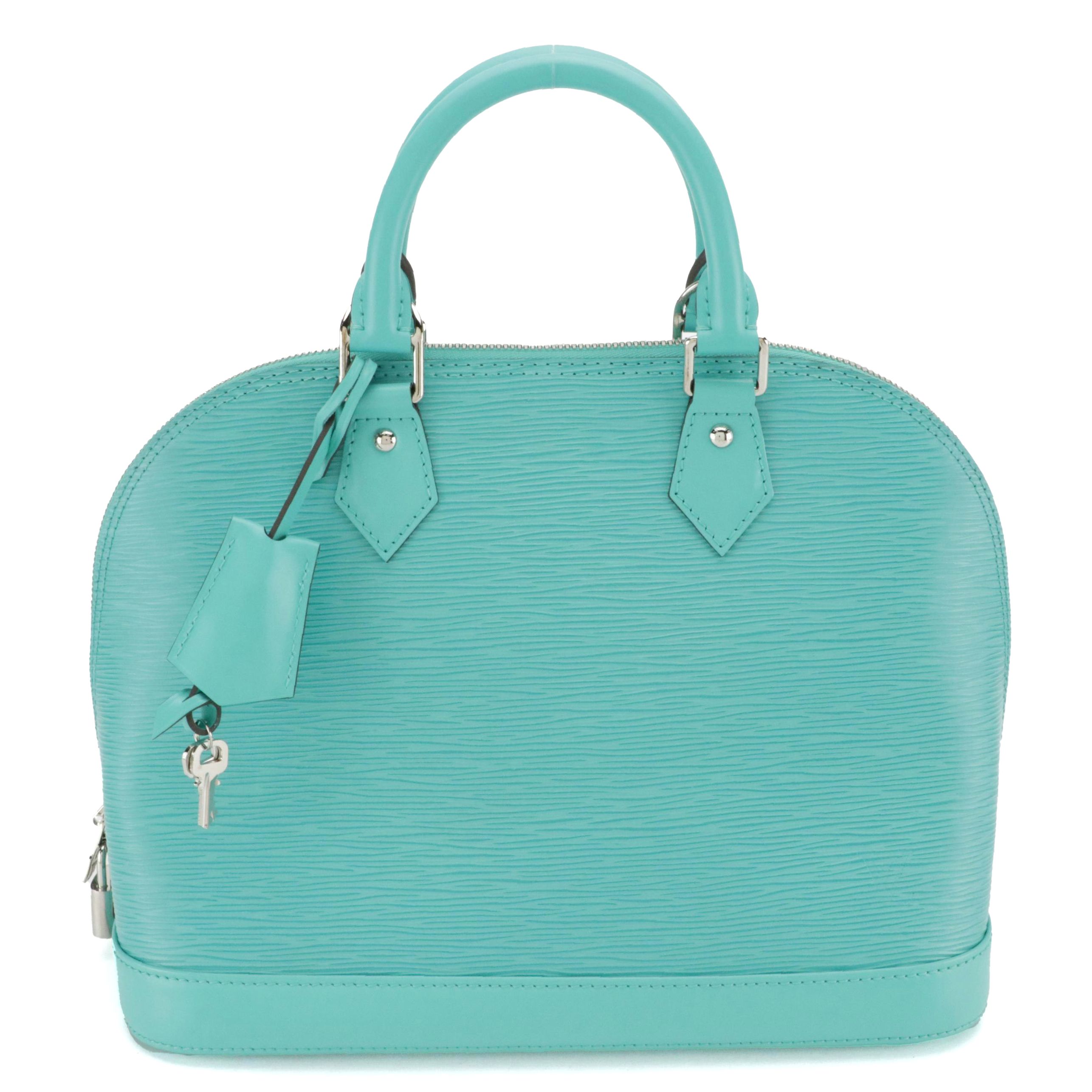 Louis Vuitton Alma PM Handbag in Turquoise Epi and Smooth Leather