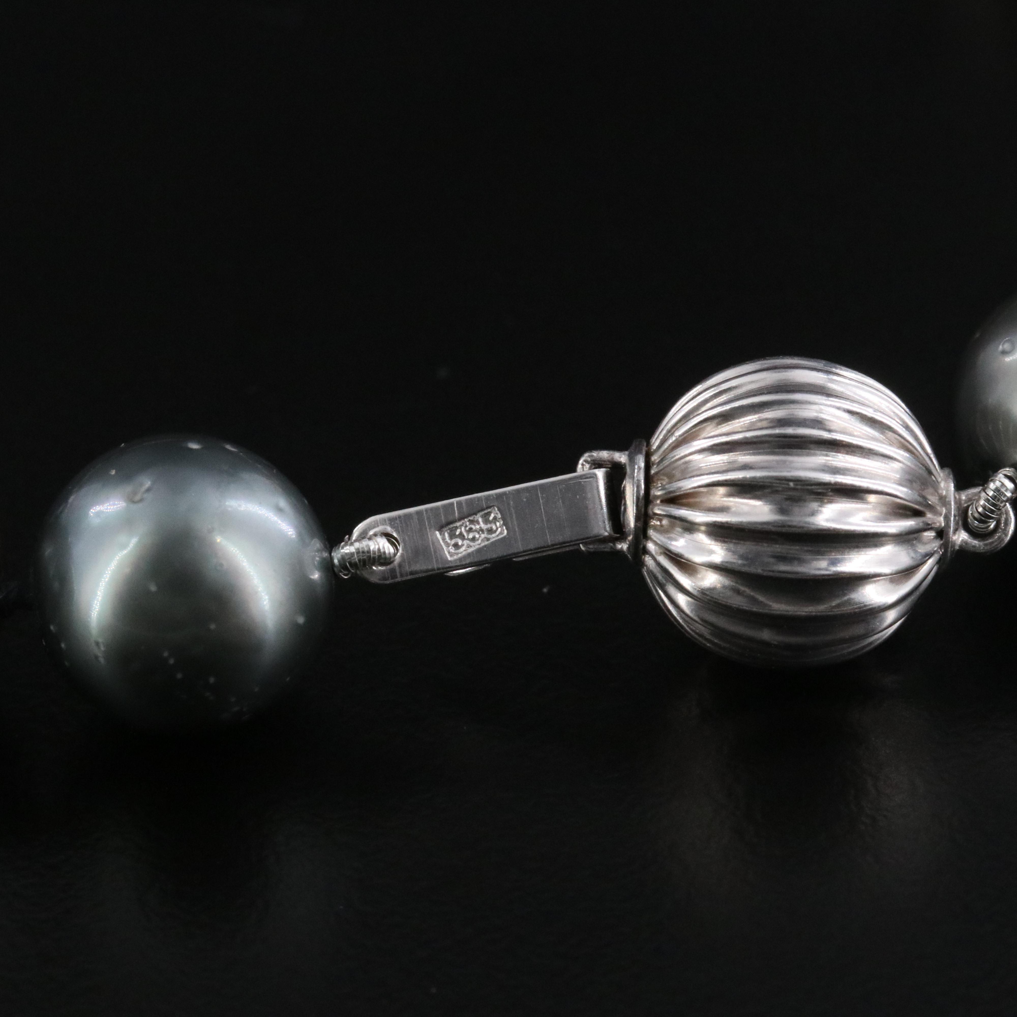 Sterling Diamond and Emerald Station on Pearl Necklace with 14K Clasp