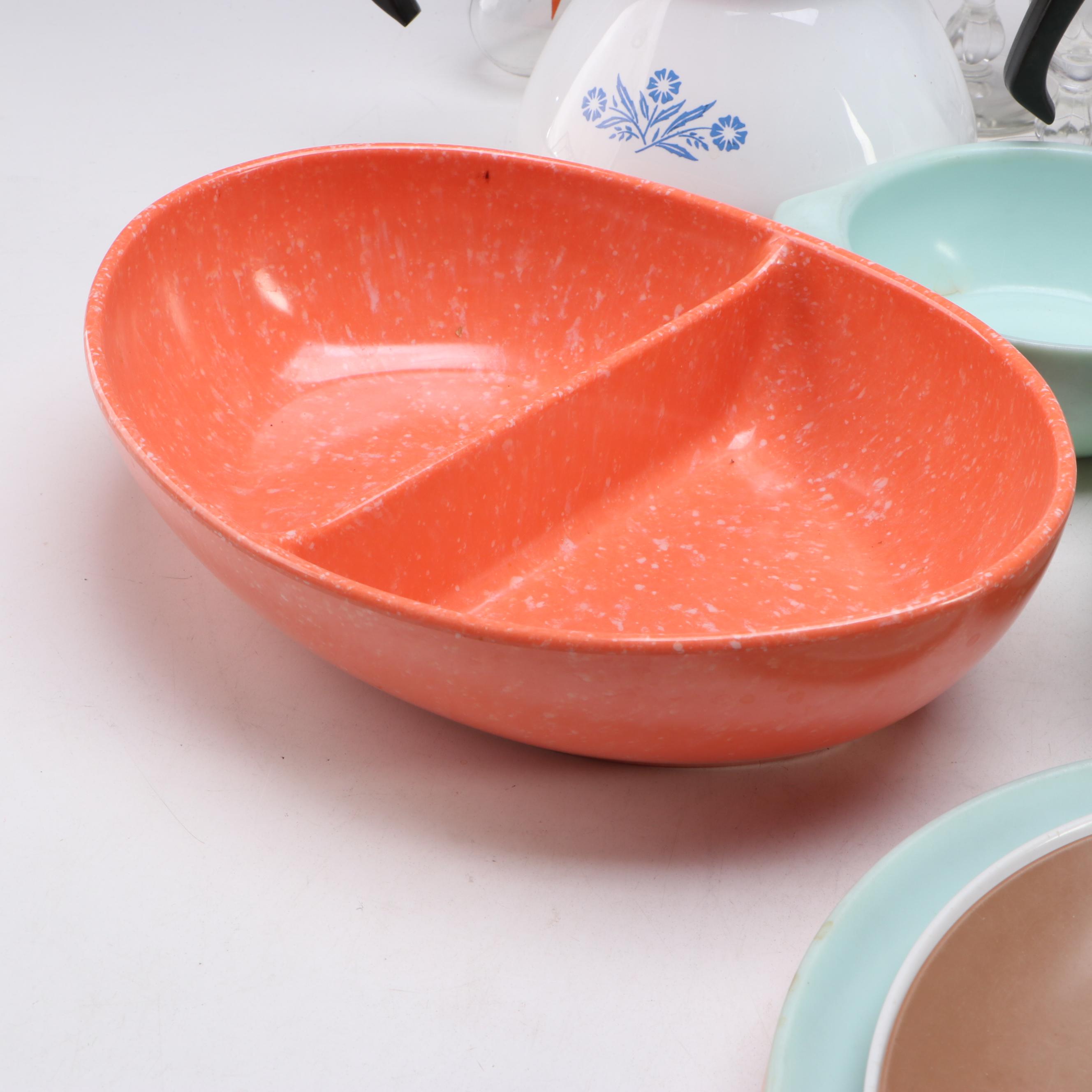 Libbey "Golden Foliage" Pilsner Glasses with Coffee Pots and Melamine Dinnerware