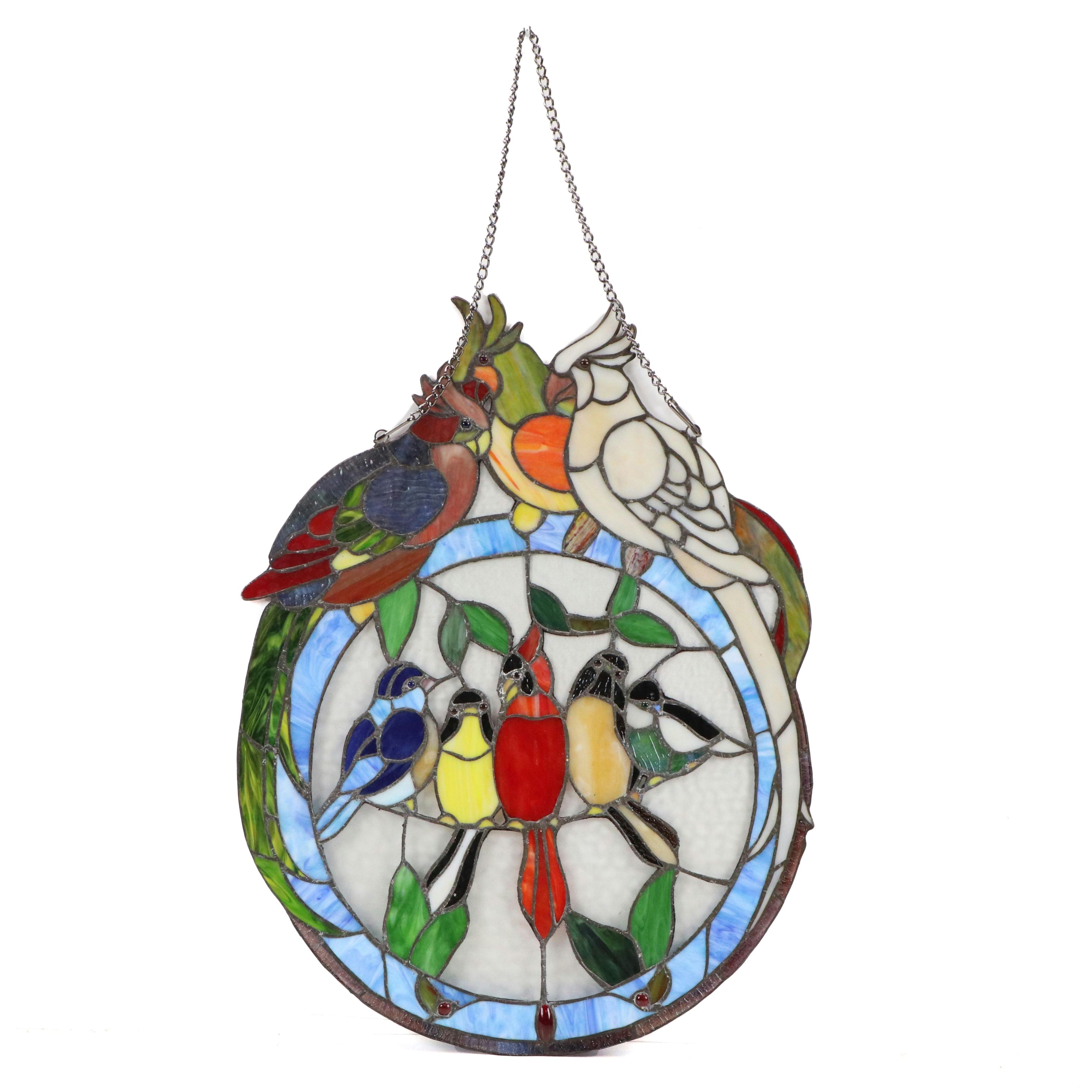 Copper Foil Stained Glass Hanging Panel With Bird Motif