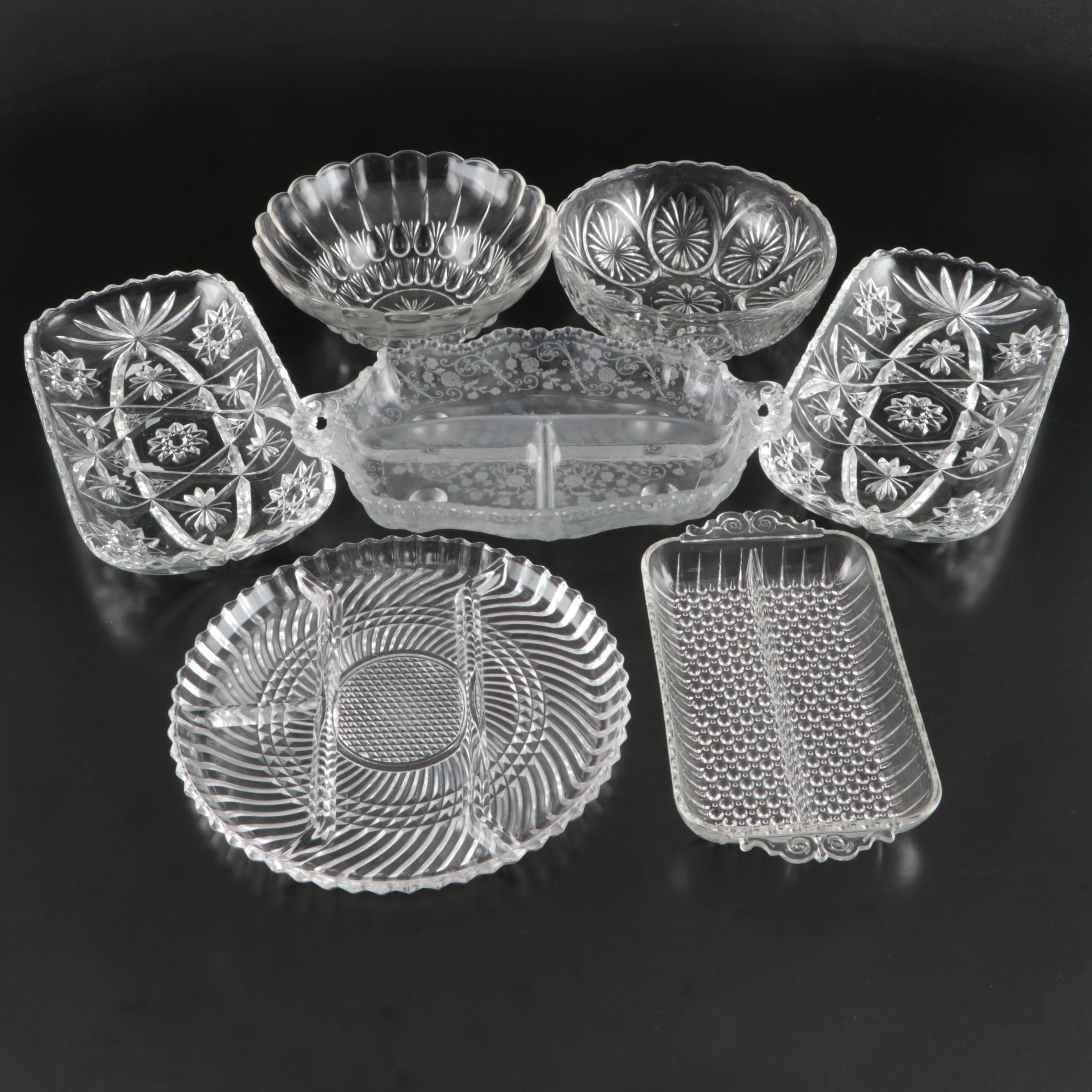 Glass Divided Dishes, Serving Trays, and Decorative Bowls