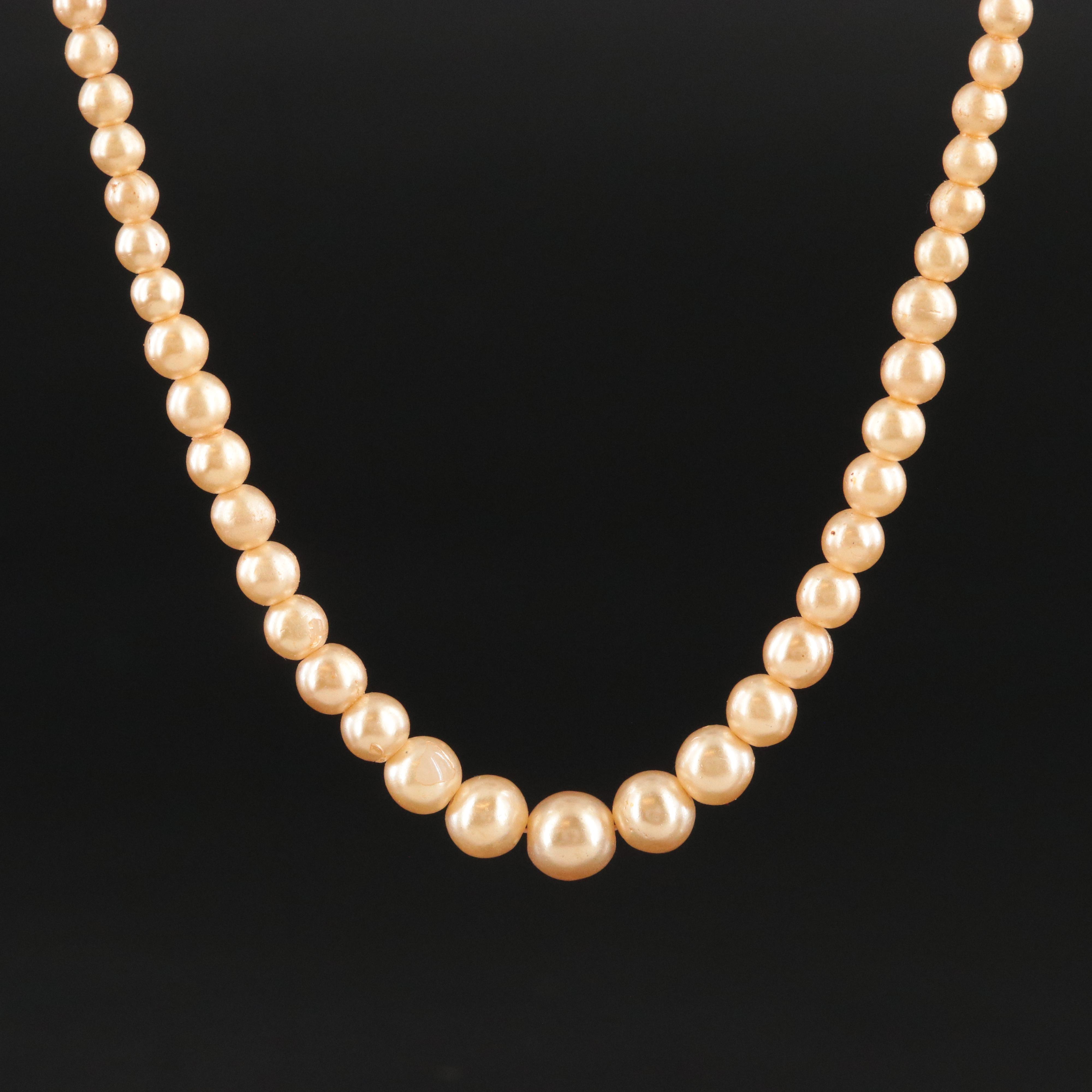 Graduated Faux Pearl Necklace with Sterling Clasp