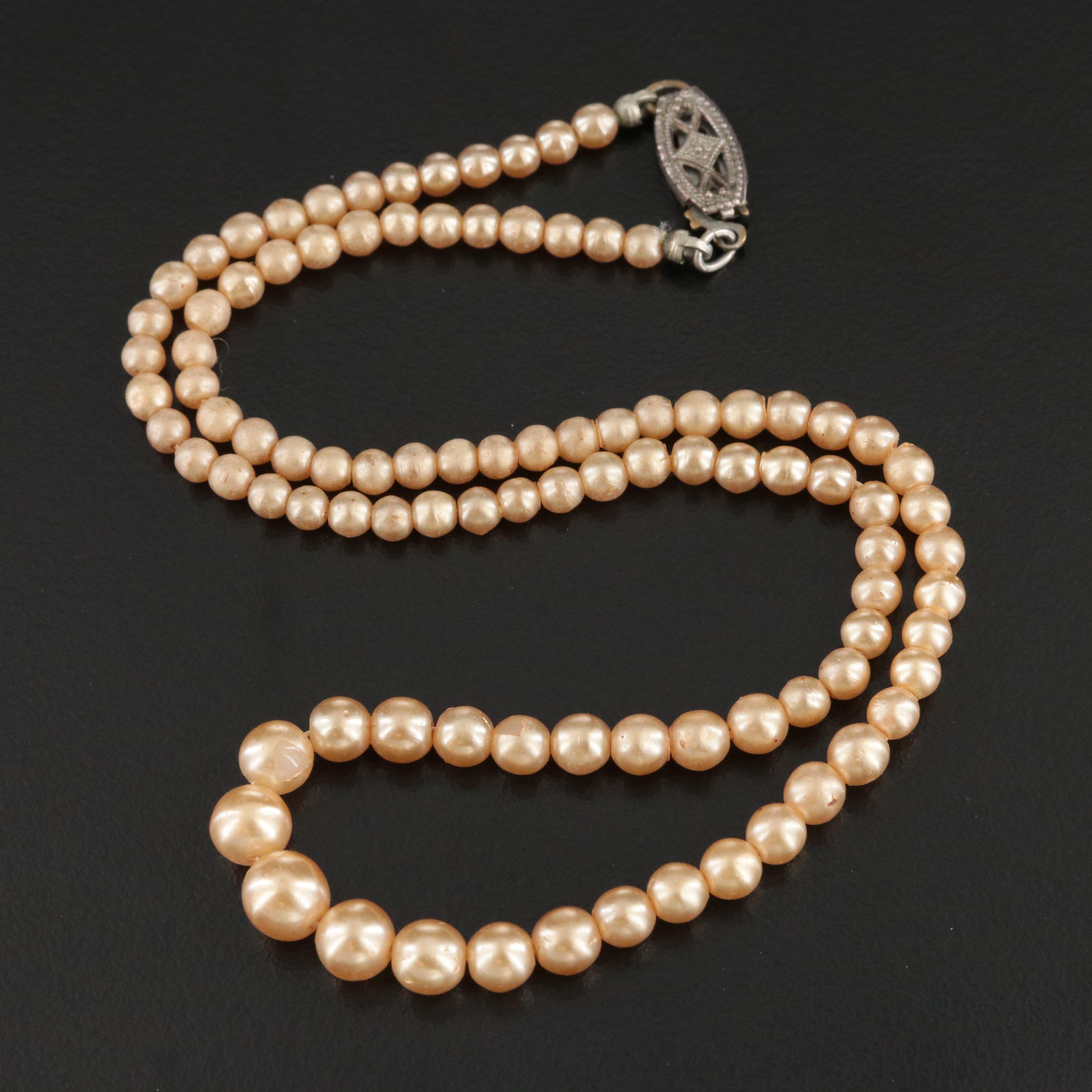 Graduated Faux Pearl Necklace with Sterling Clasp