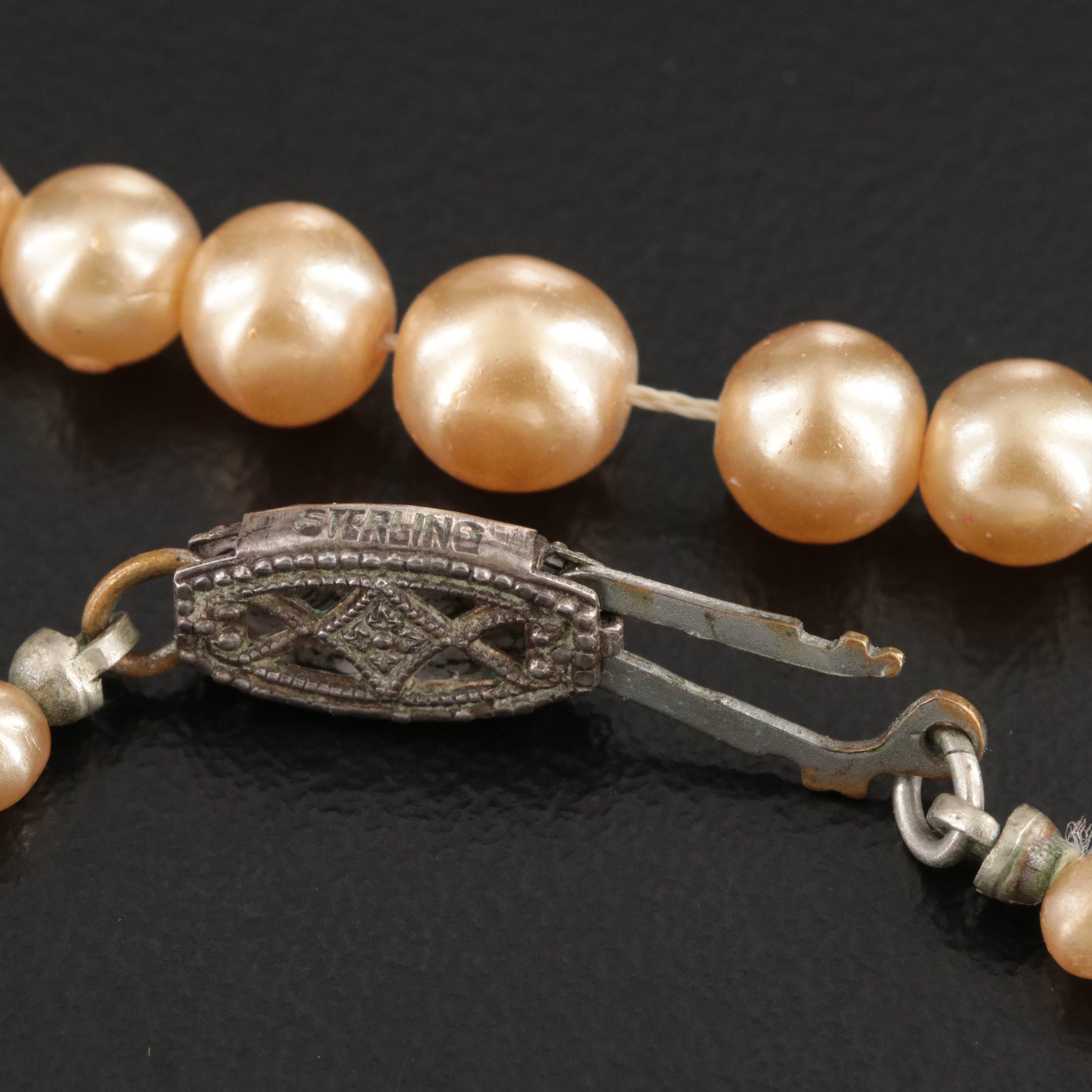 Graduated Faux Pearl Necklace with Sterling Clasp