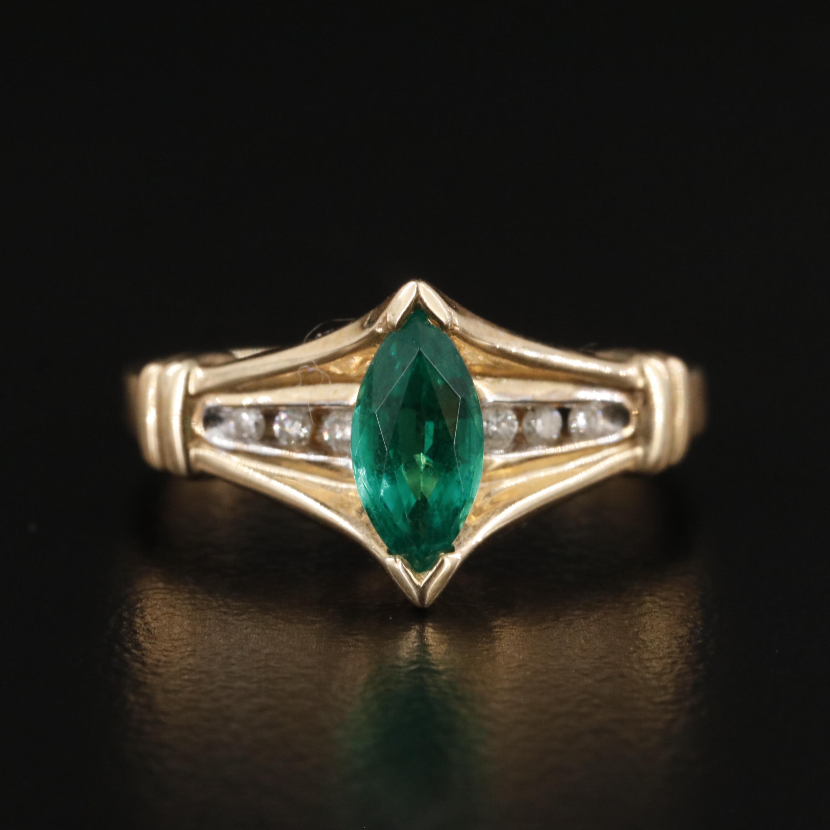 10K Emerald and Diamond Ring