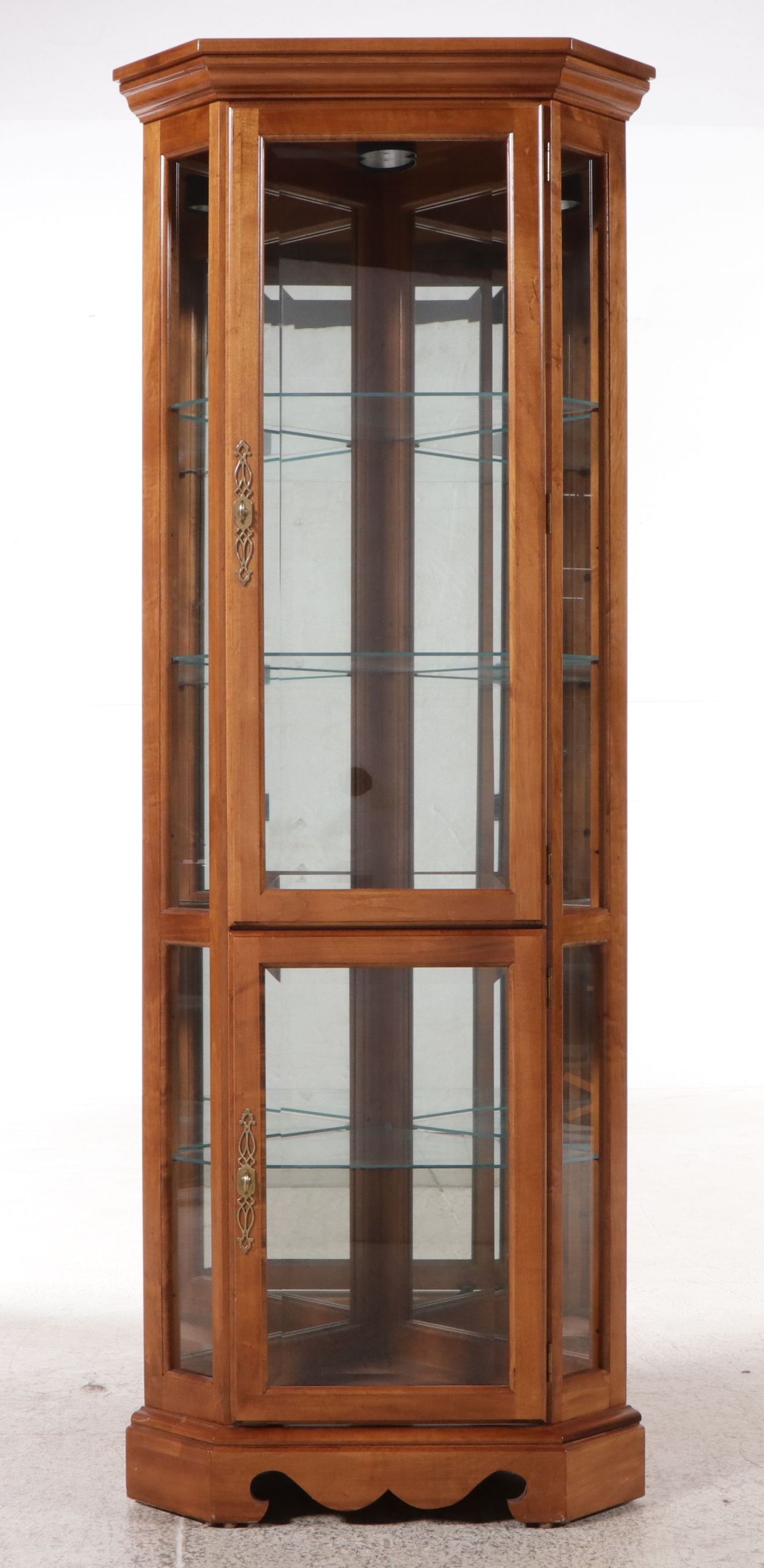 Colonial Style Maple Corner Illuminated Display Cabinet