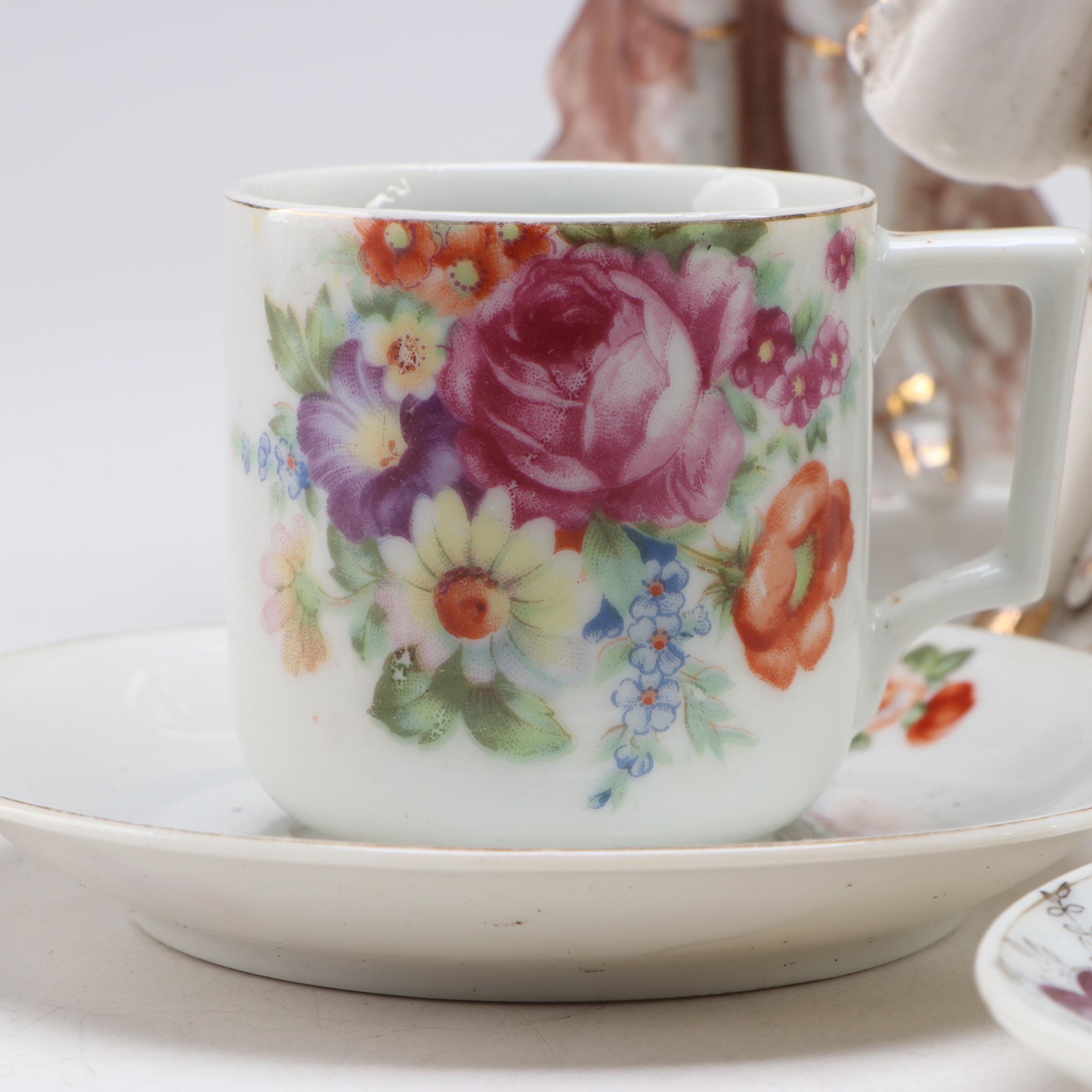 Japanese Export Porcelain Figurines and Demitasse Sets, Mid-20th Century