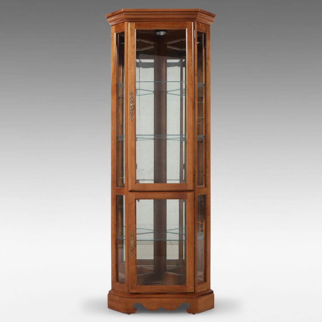 Colonial Style Maple Corner Illuminated Display Cabinet