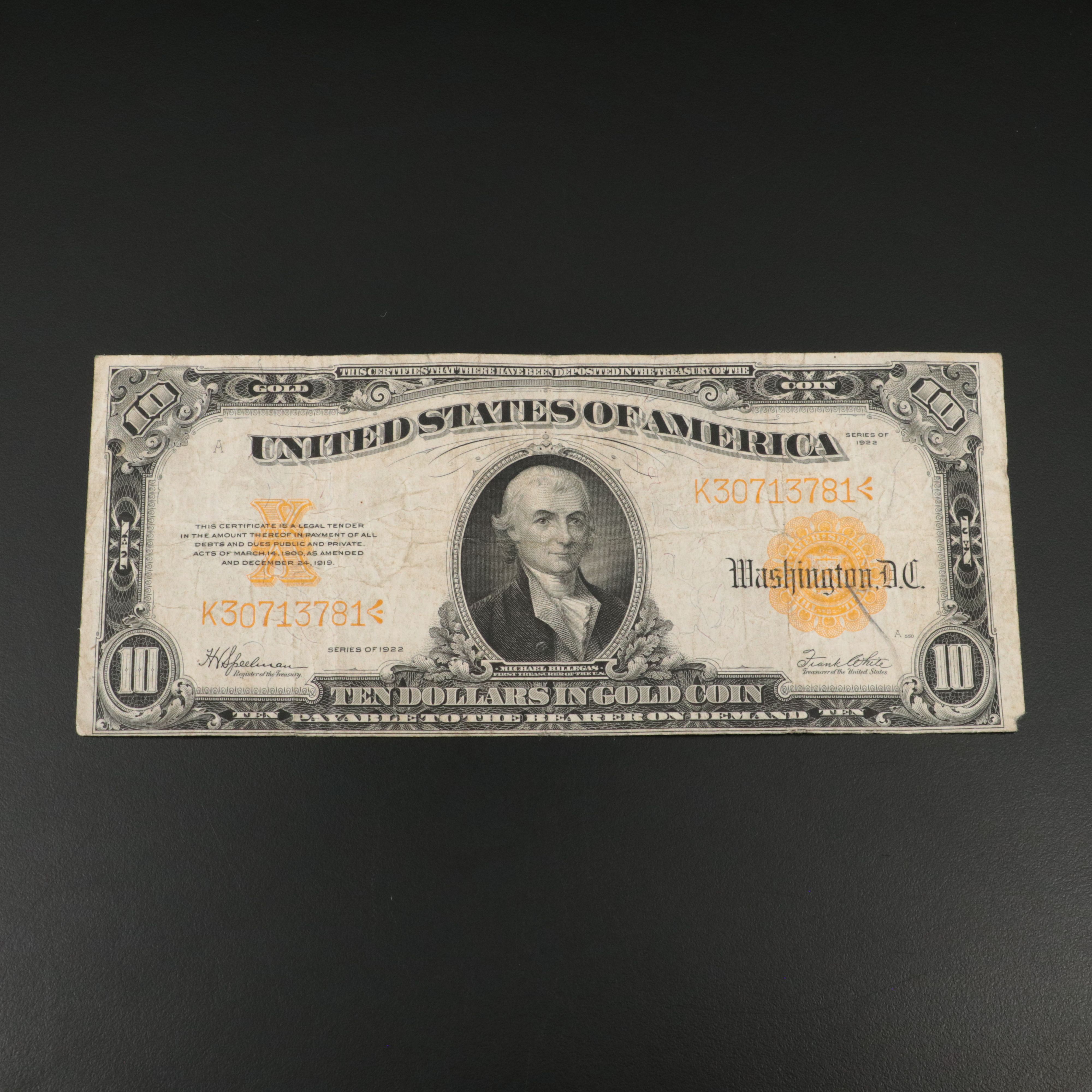 1922 $10 Large Size United States Gold Certificate