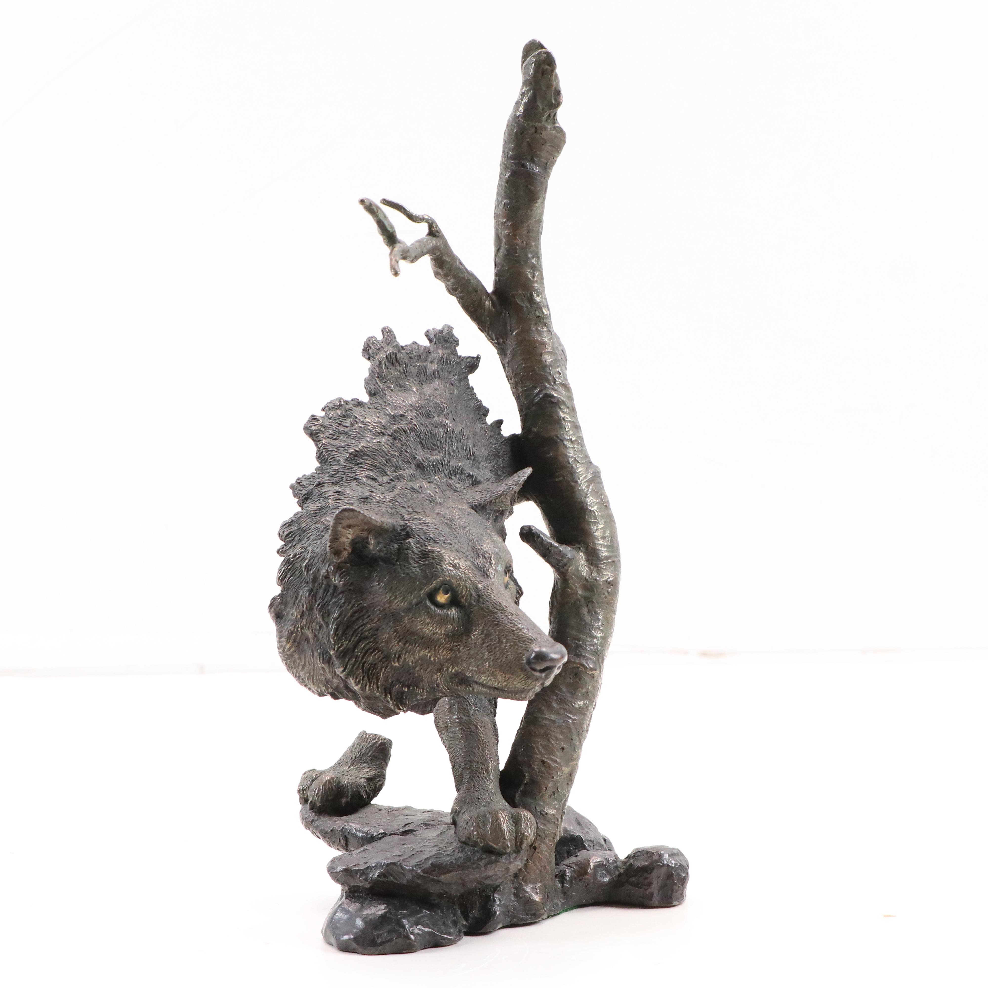 Mark Hopkins Bronze Wolf Sculpture "Lone Scout," 1995