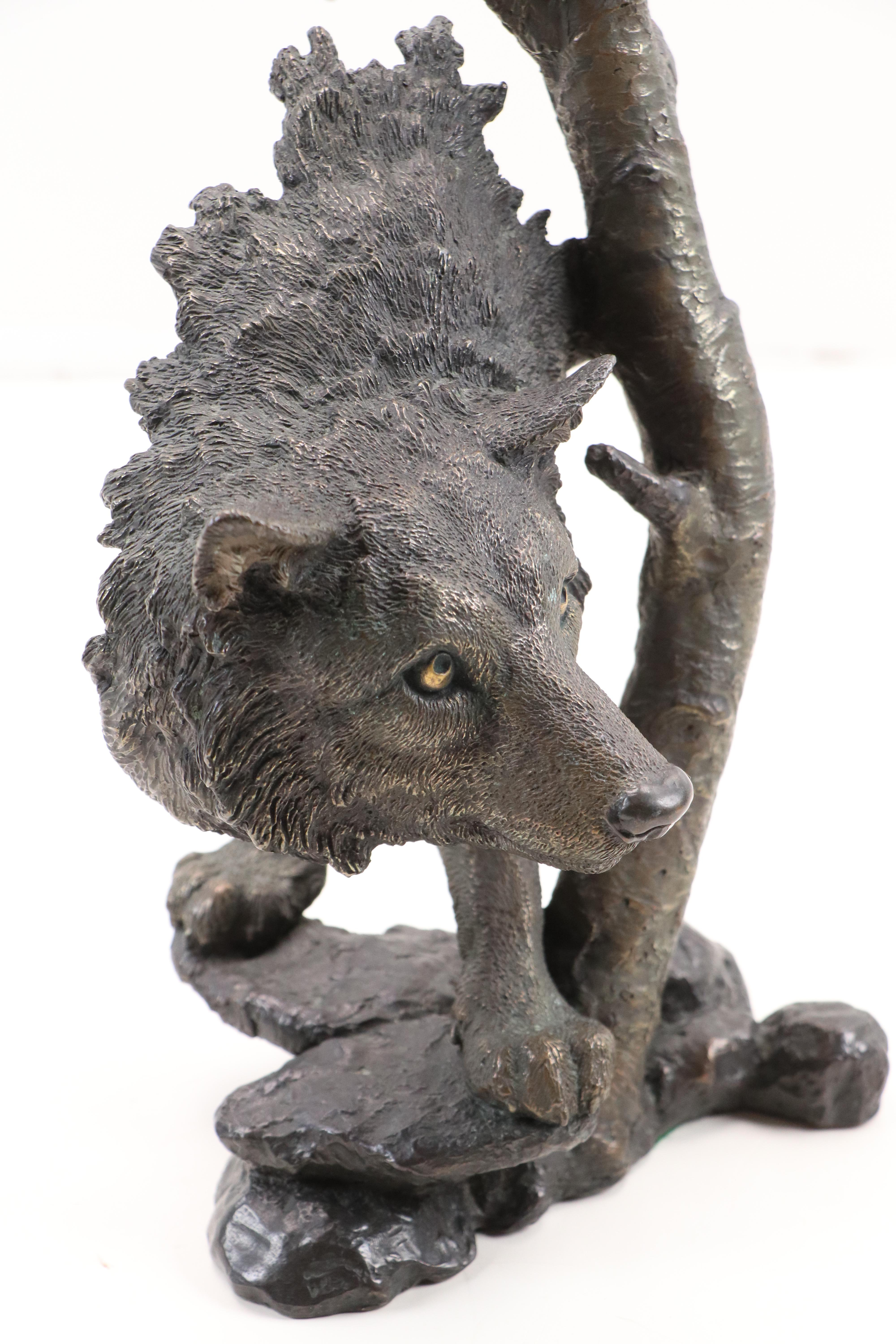 Mark Hopkins Bronze Wolf Sculpture "Lone Scout," 1995