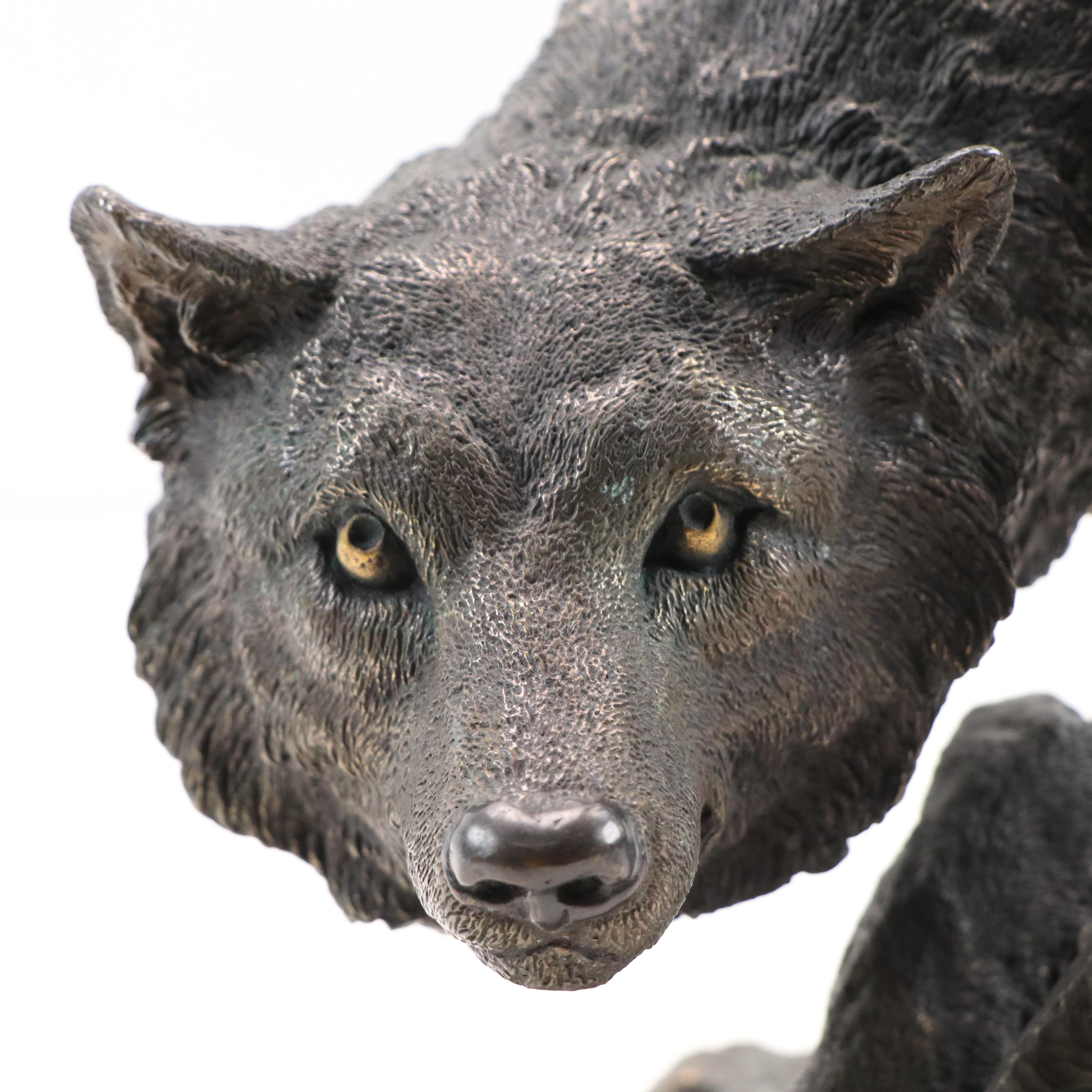 Mark Hopkins Bronze Wolf Sculpture "Lone Scout," 1995