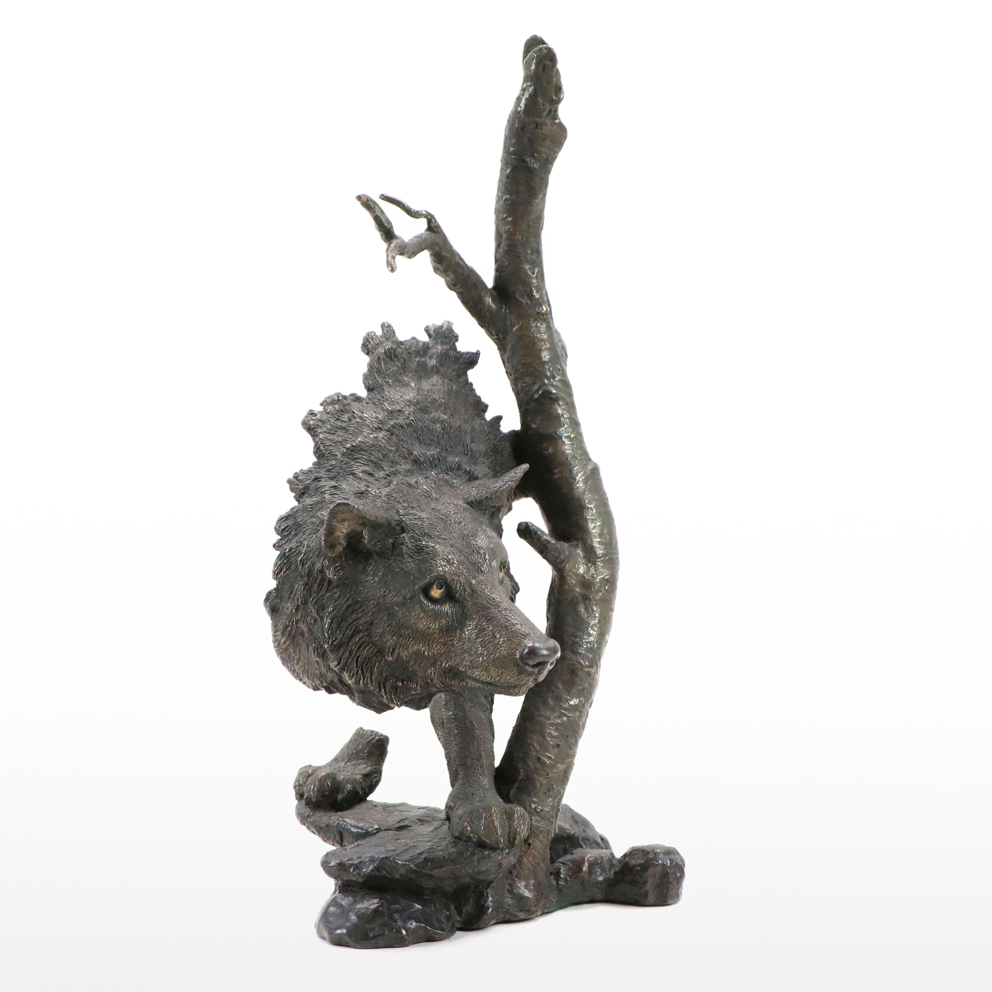 Mark Hopkins Bronze Wolf Sculpture "Lone Scout," 1995