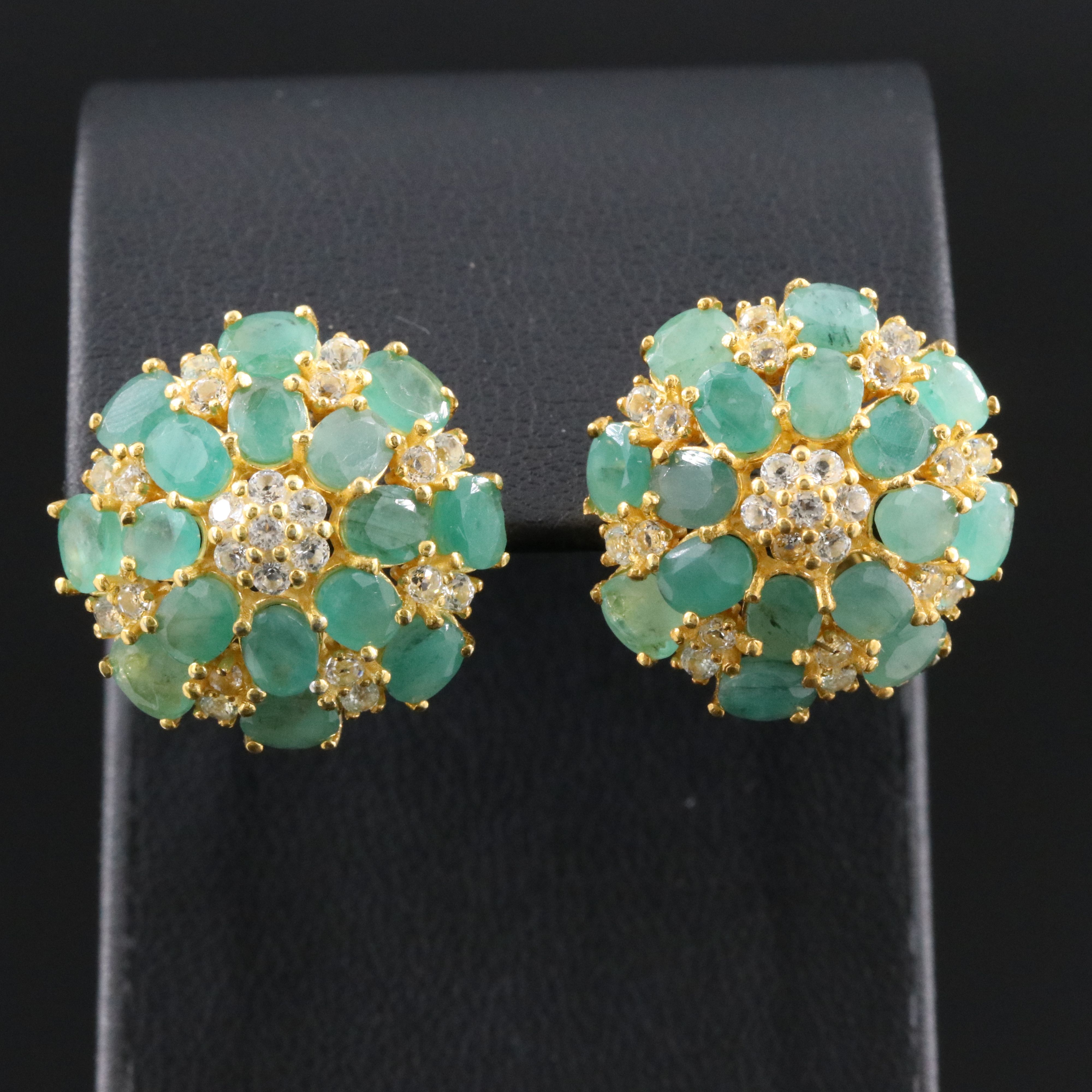 Sterling Emerald and White Sapphire Floral Cluster Stud Earrings