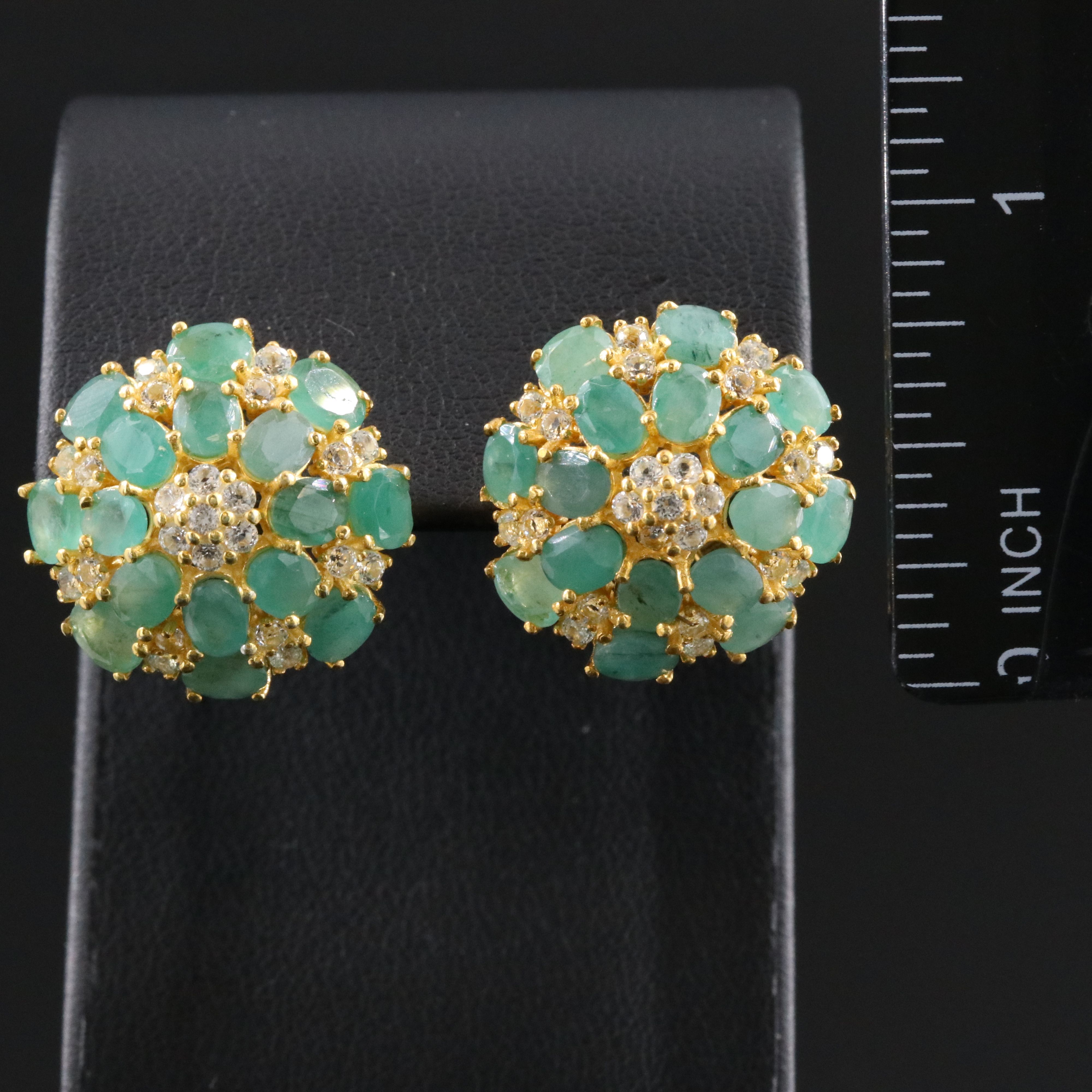 Sterling Emerald and White Sapphire Floral Cluster Stud Earrings