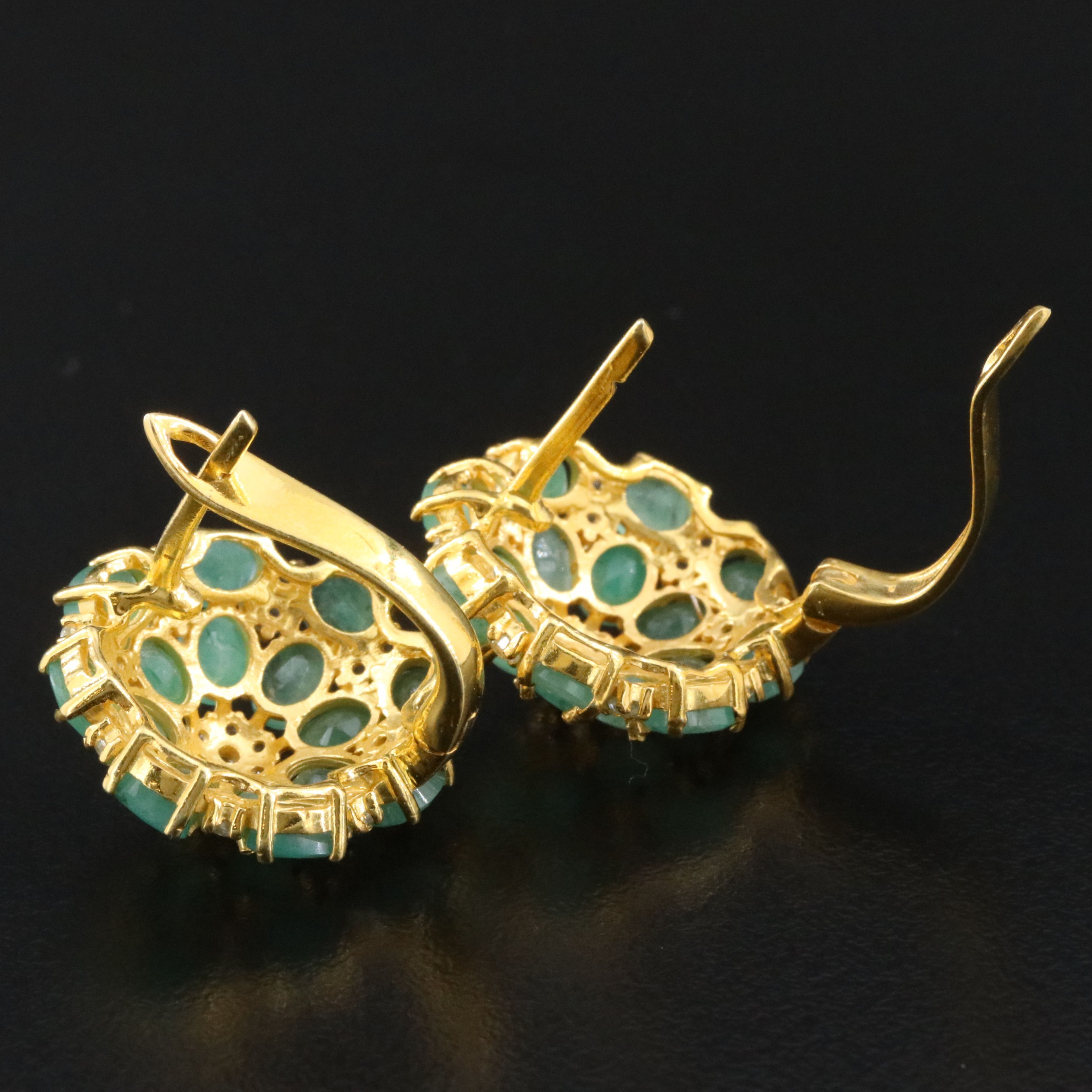 Sterling Emerald and White Sapphire Floral Cluster Stud Earrings