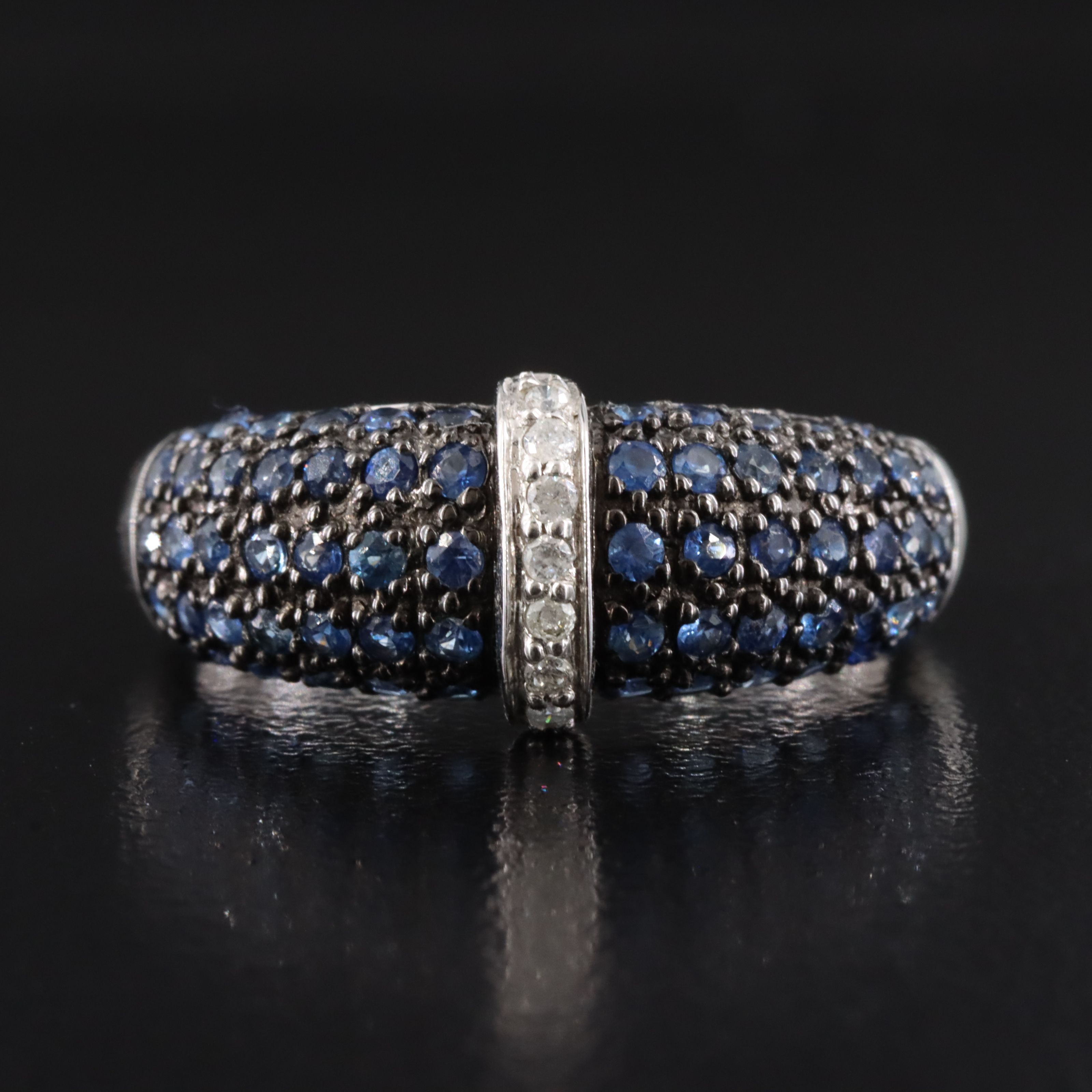 10K Pavé Sapphire and Diamond Ring