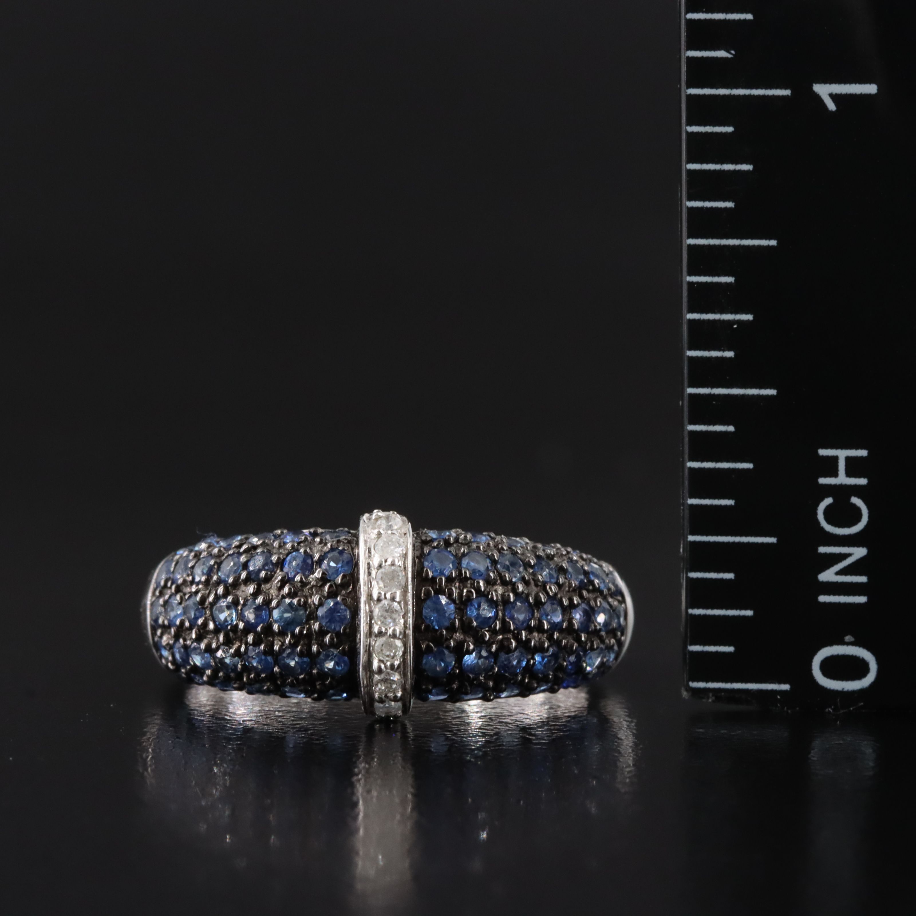 10K Pavé Sapphire and Diamond Ring