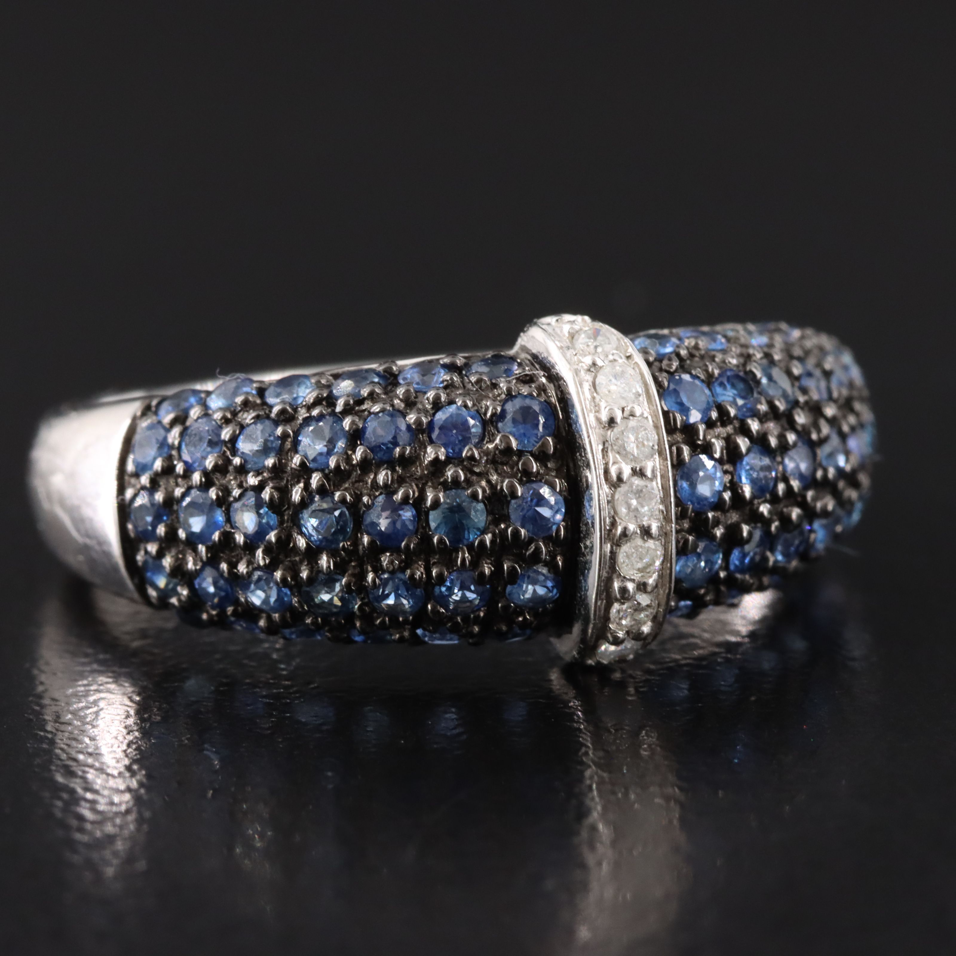 10K Pavé Sapphire and Diamond Ring