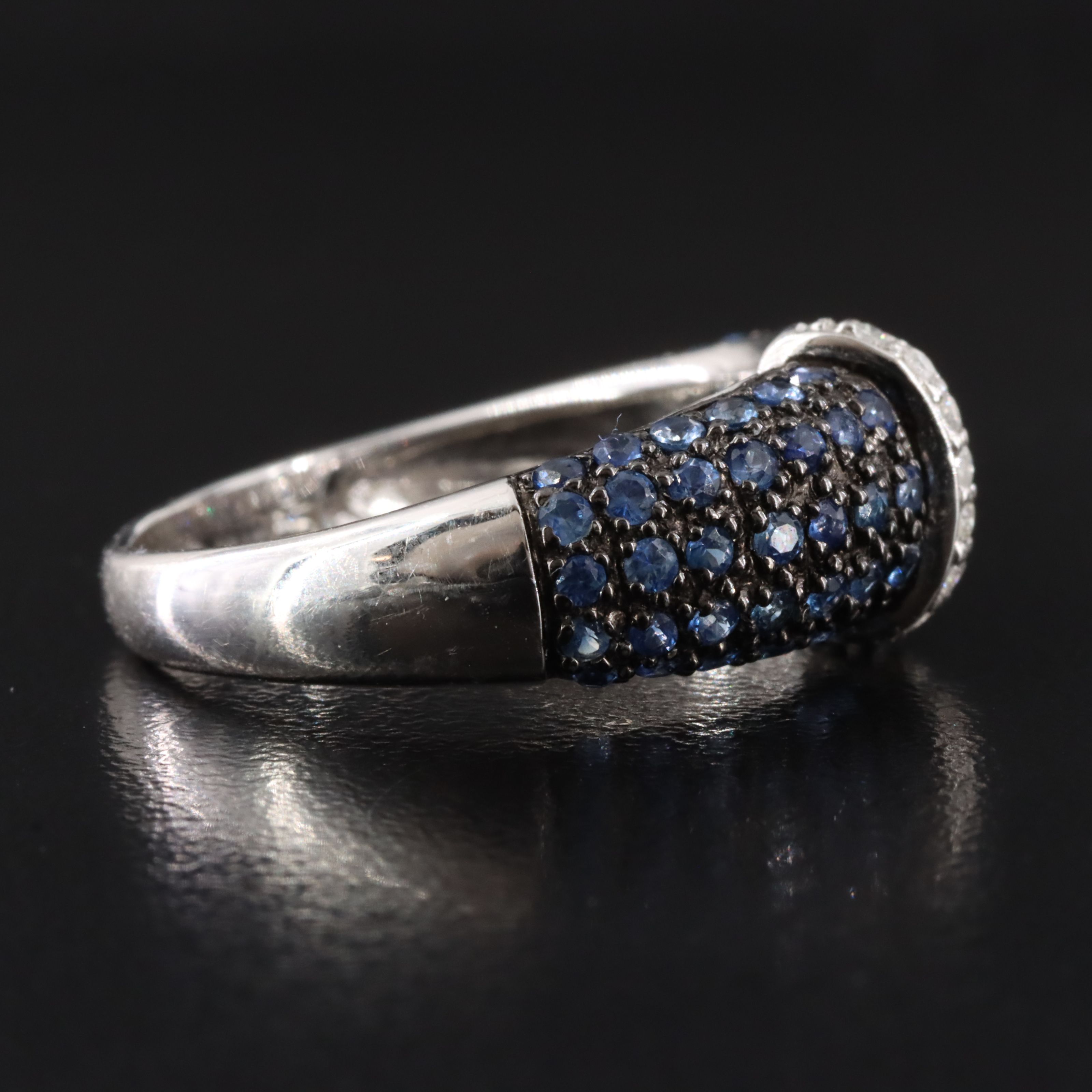 10K Pavé Sapphire and Diamond Ring
