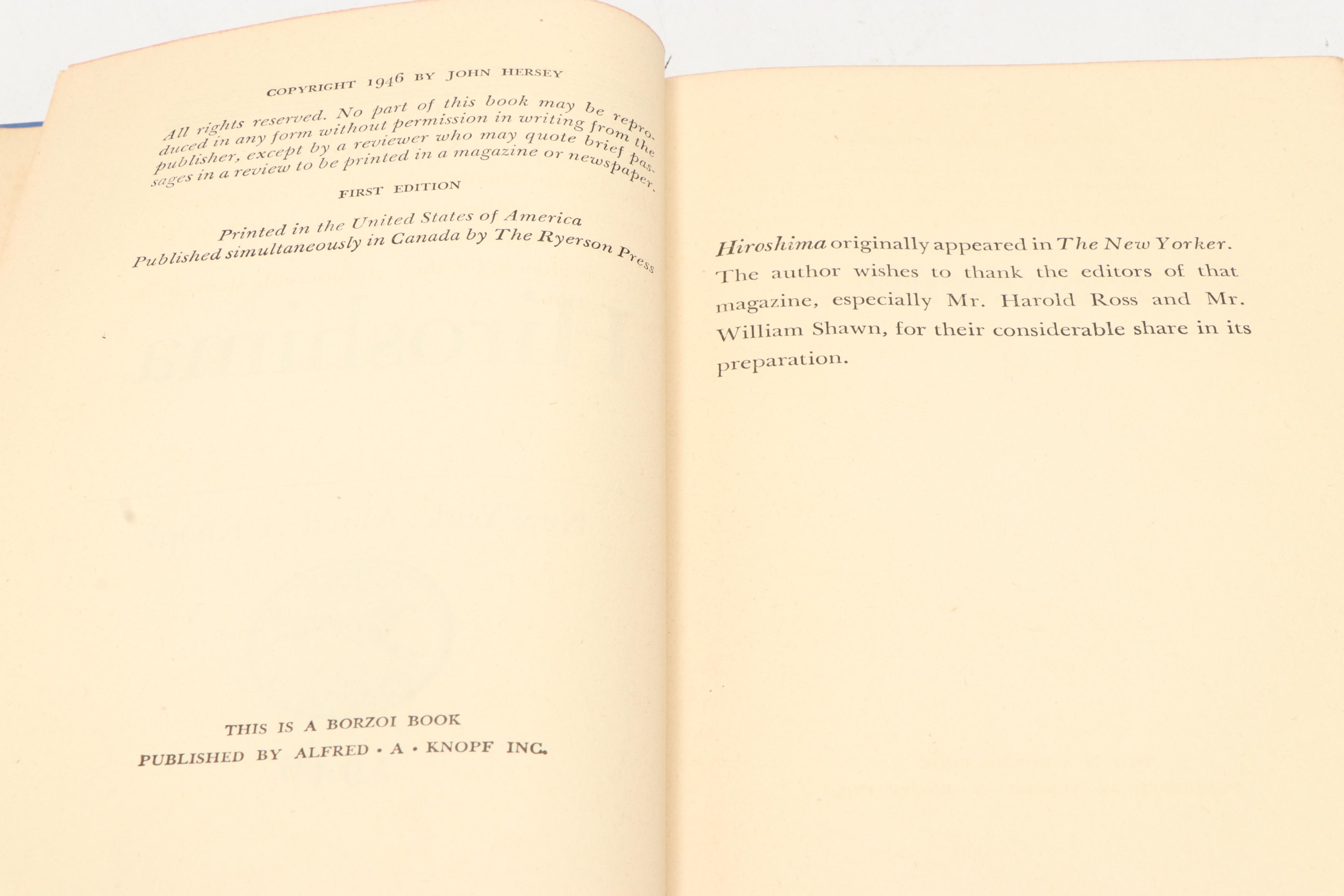 FIrst Edition "Hiroshima" by John Hersey, 1946
