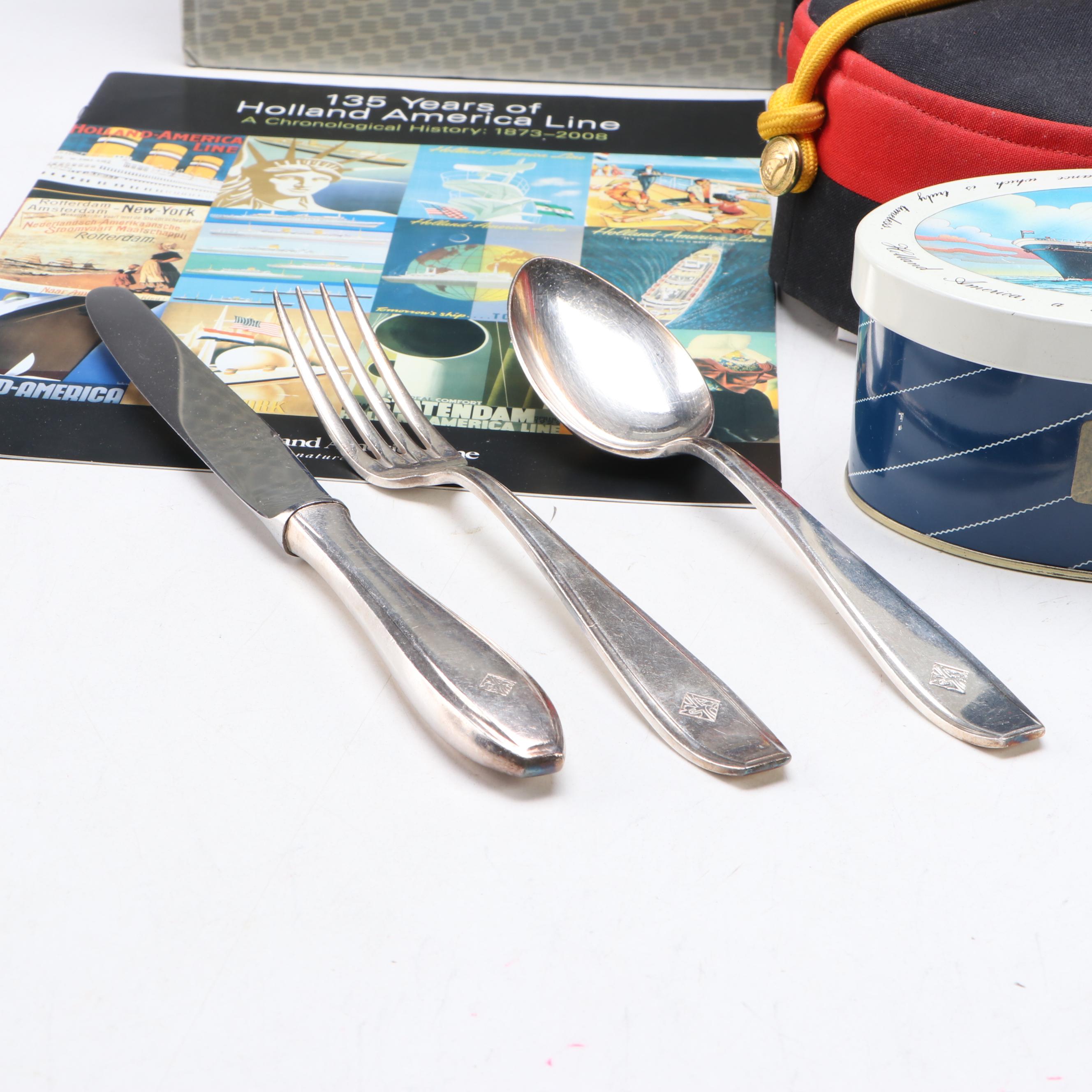 SS Nieuw Amsterdam Flatware with Cruise Ship Staff Hat, Books and Other Décor