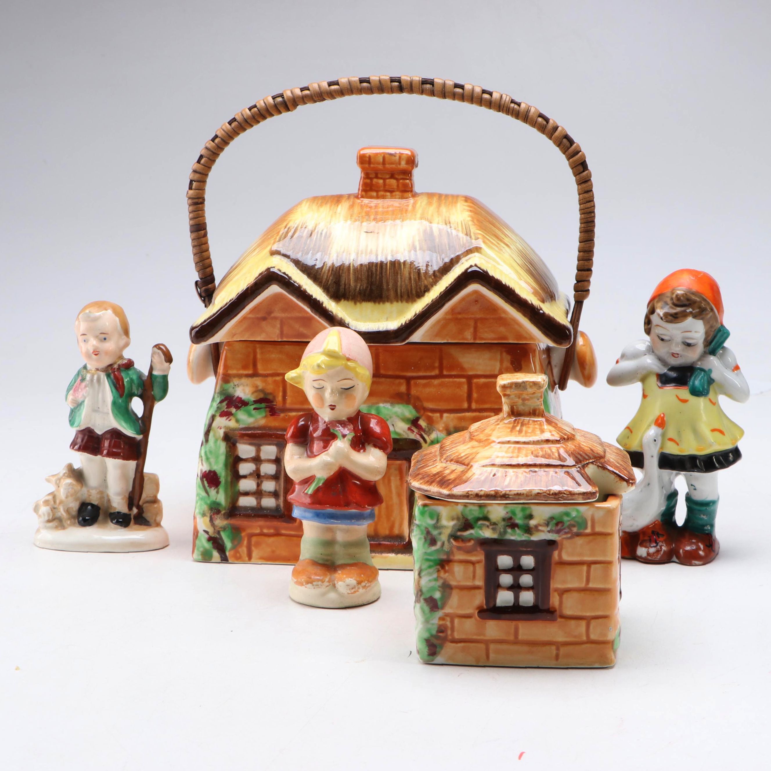 Japanese Export Porcelain Cottage Jars and Children, Mid-20th Century