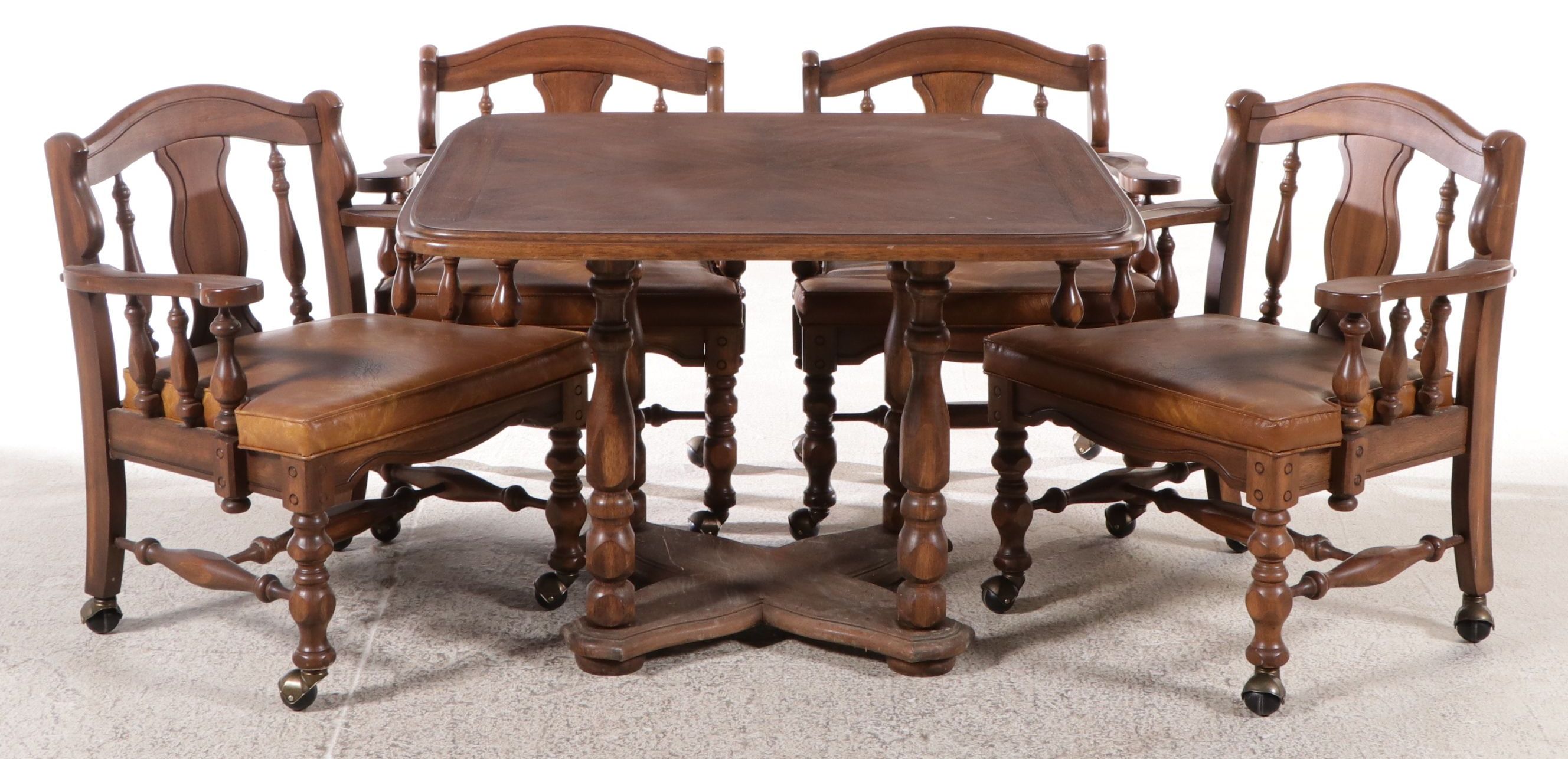 Five Piece Jacobean Style Walnut Finish Dining Set