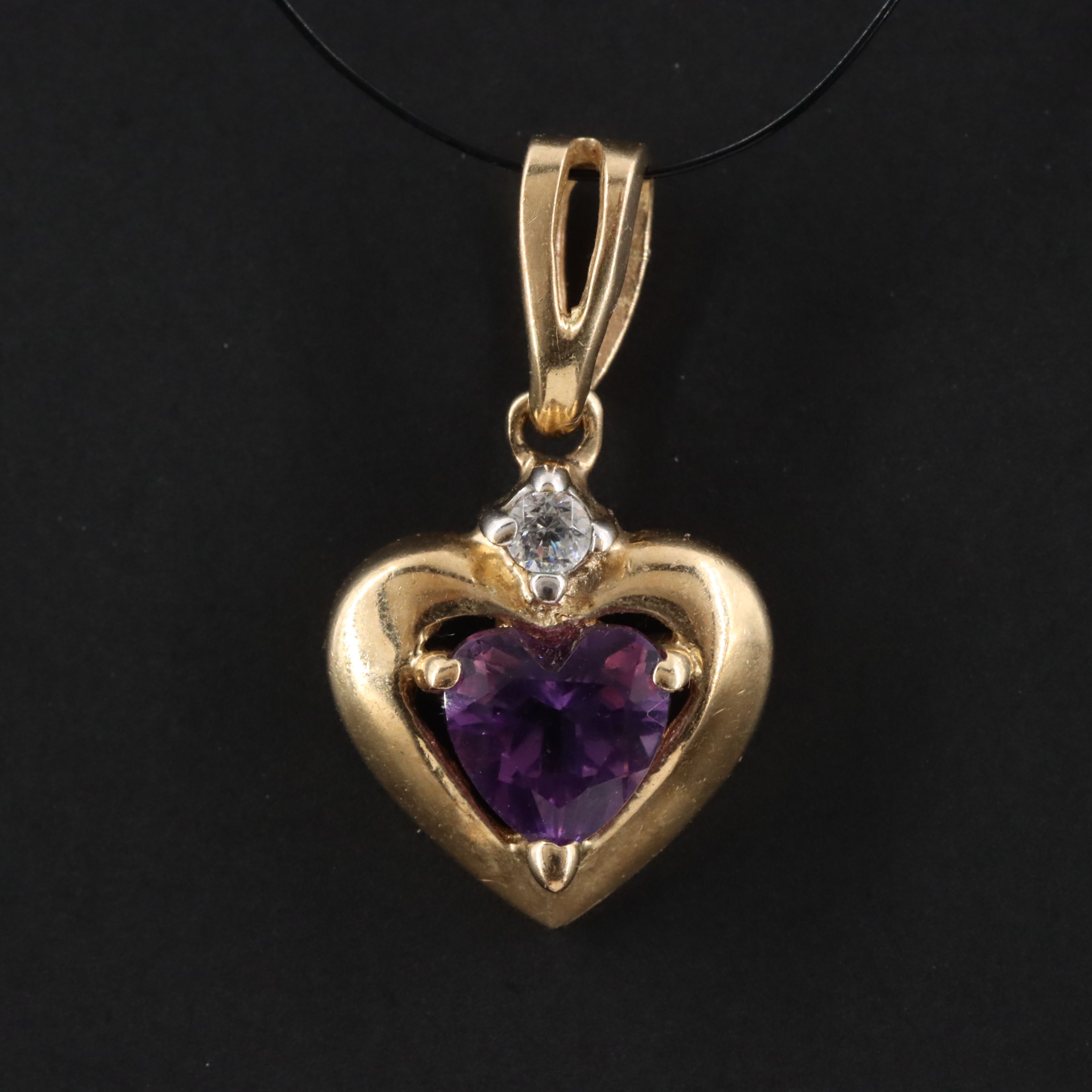 10K Amethyst and CZ Heart Pendant