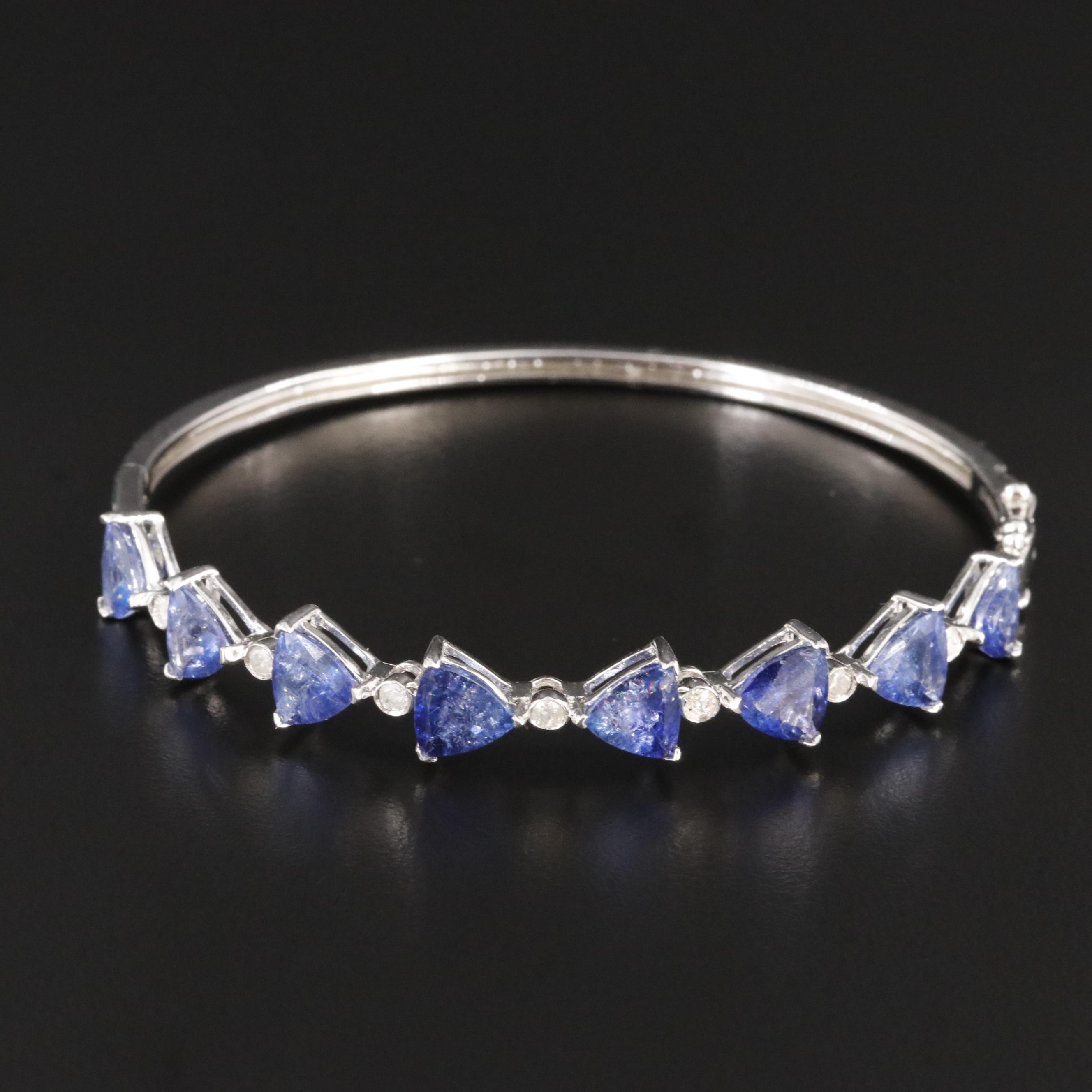Oscar Friedman Sterling Tanzanite and Diamond Hinged Bangle Bracelet