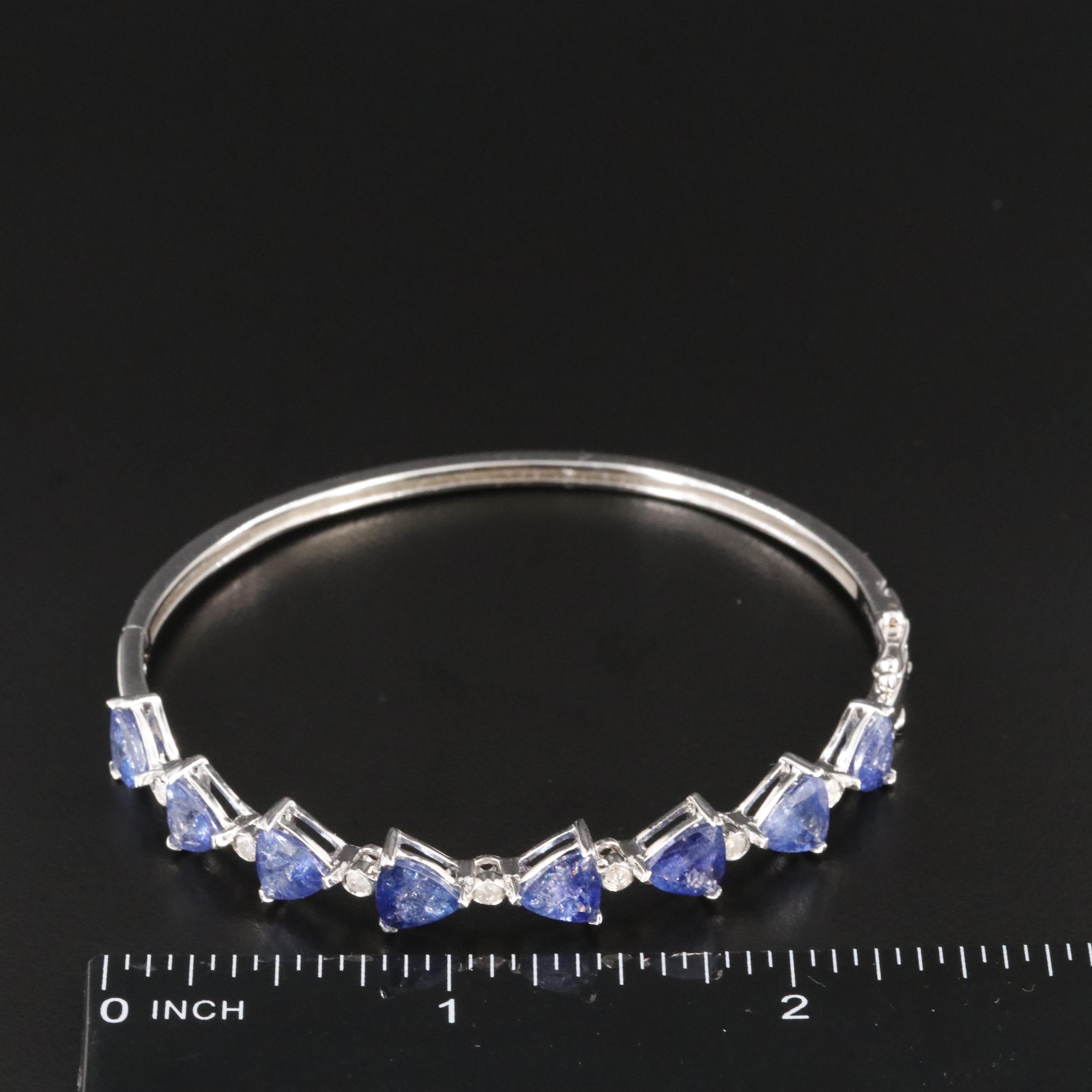 Oscar Friedman Sterling Tanzanite and Diamond Hinged Bangle Bracelet