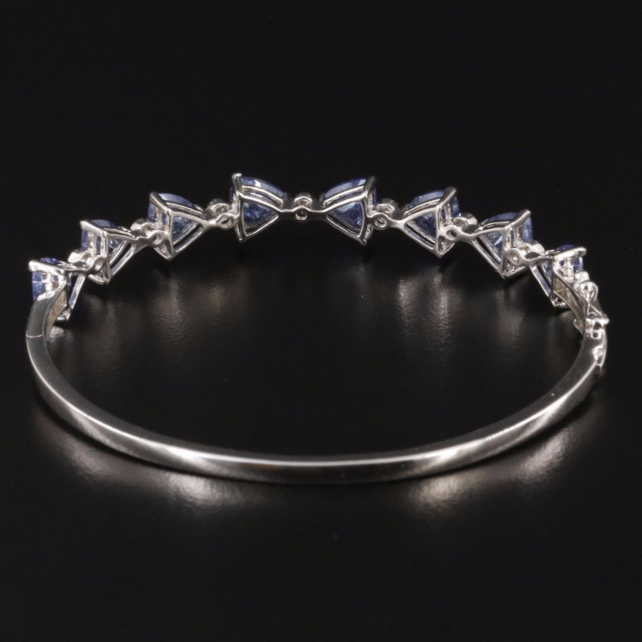 Oscar Friedman Sterling Tanzanite and Diamond Hinged Bangle Bracelet