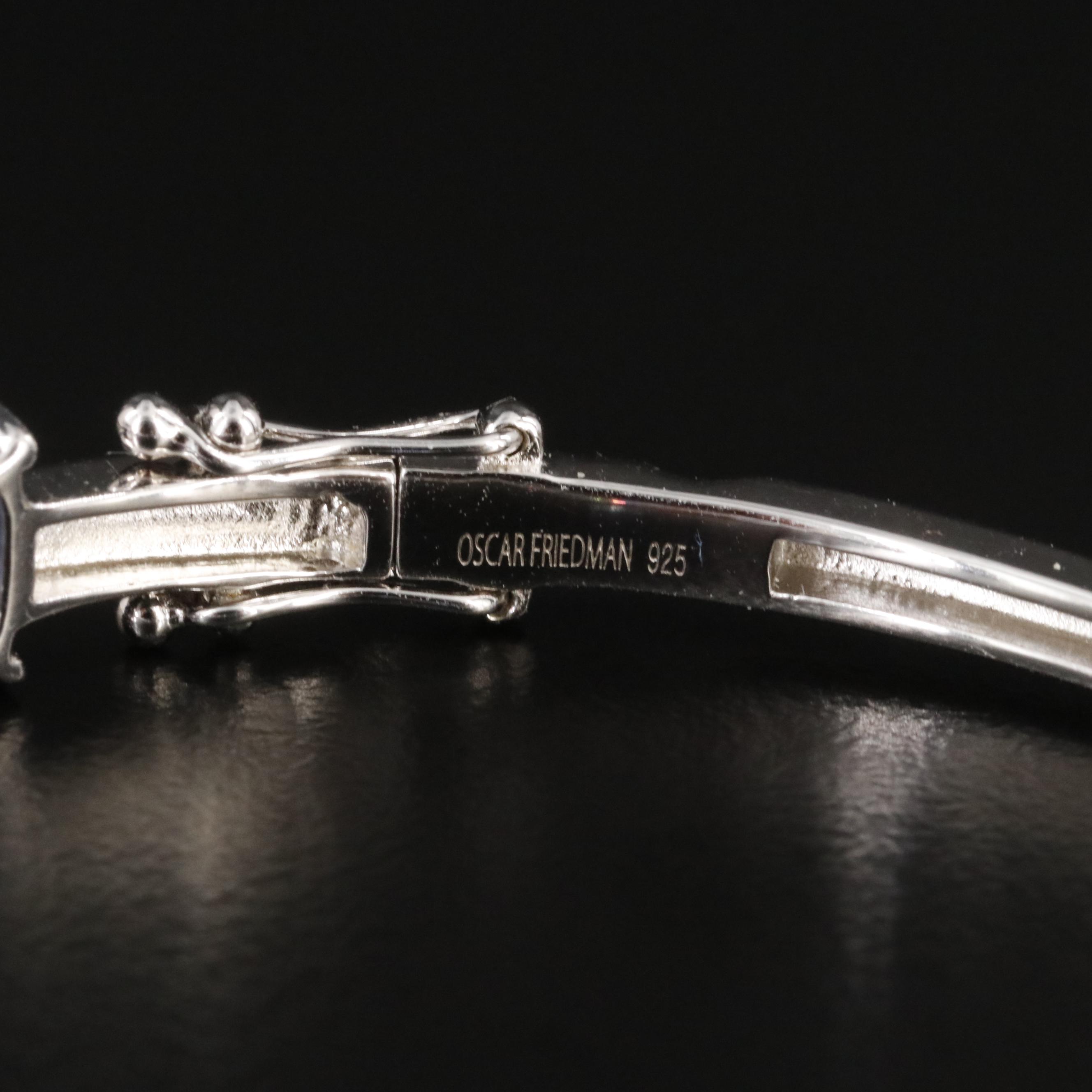 Oscar Friedman Sterling Tanzanite and Diamond Hinged Bangle Bracelet