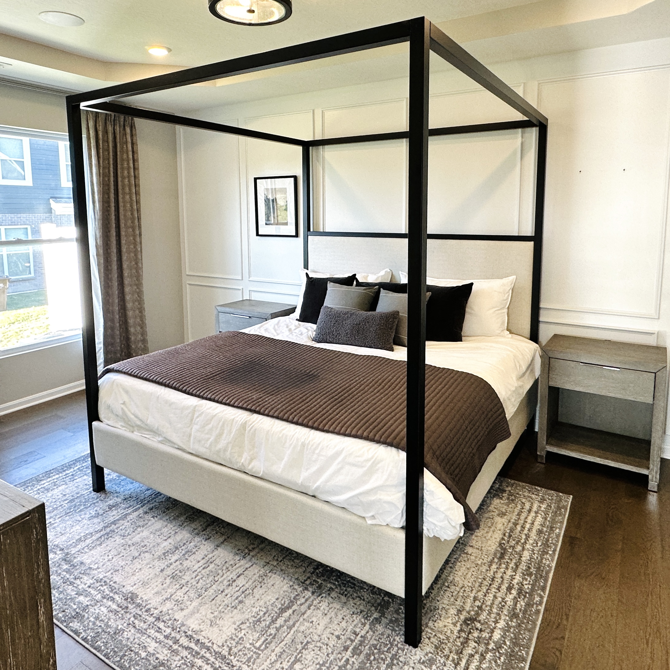 Pottery Barn "Atwell" Upholstered Metal King Size Canopy Bed