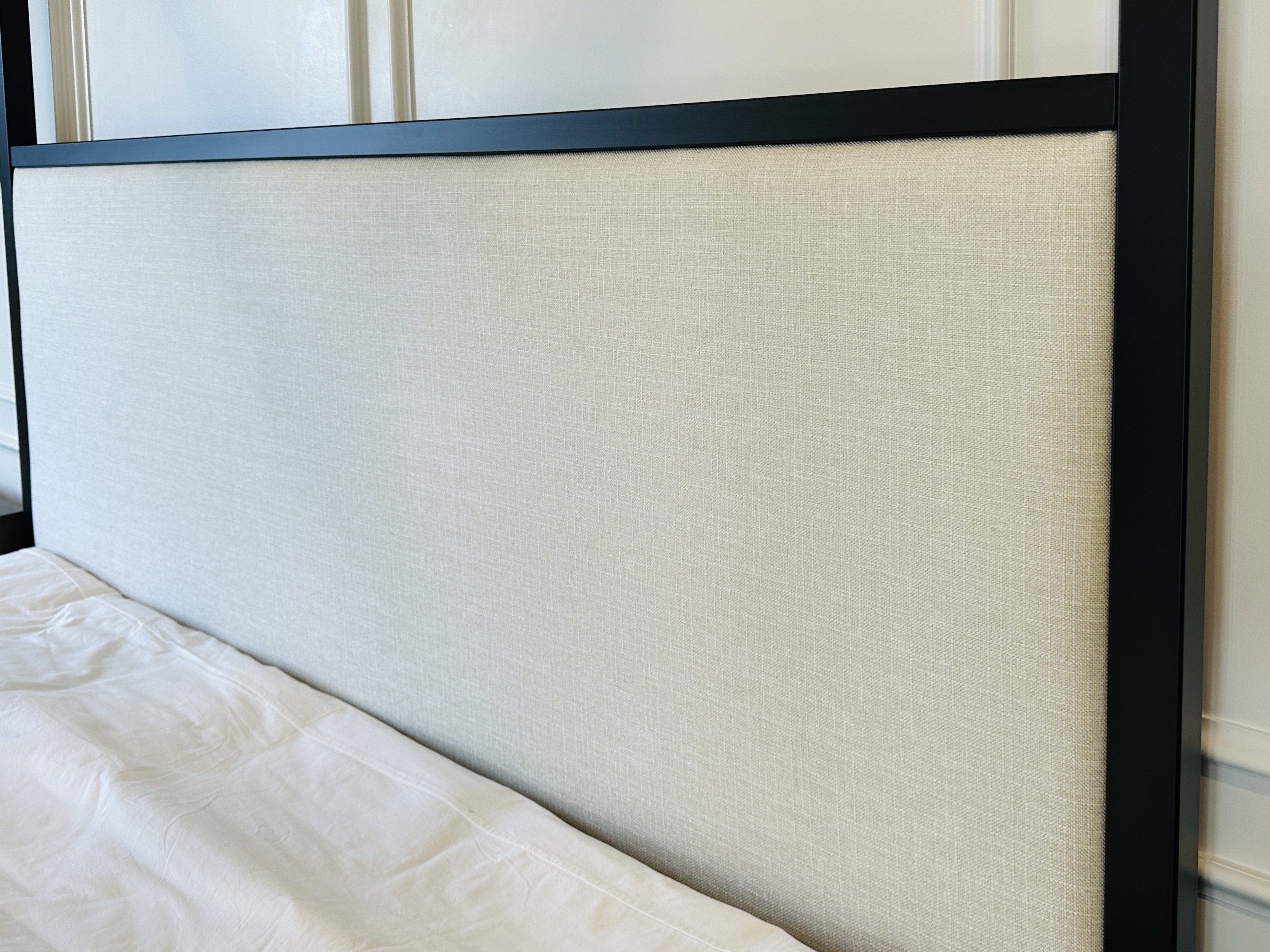 Pottery Barn "Atwell" Upholstered Metal King Size Canopy Bed