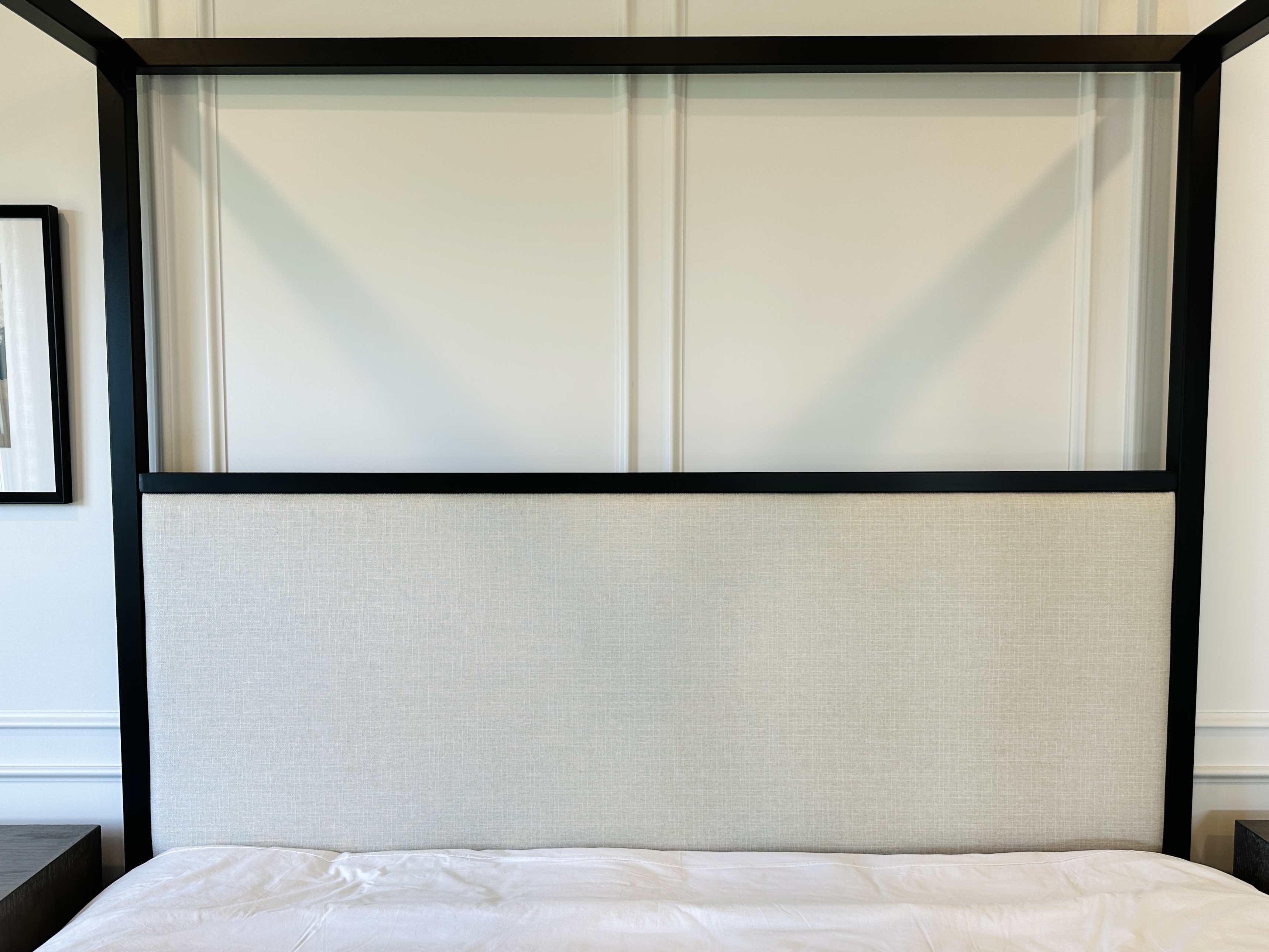 Pottery Barn "Atwell" Upholstered Metal King Size Canopy Bed