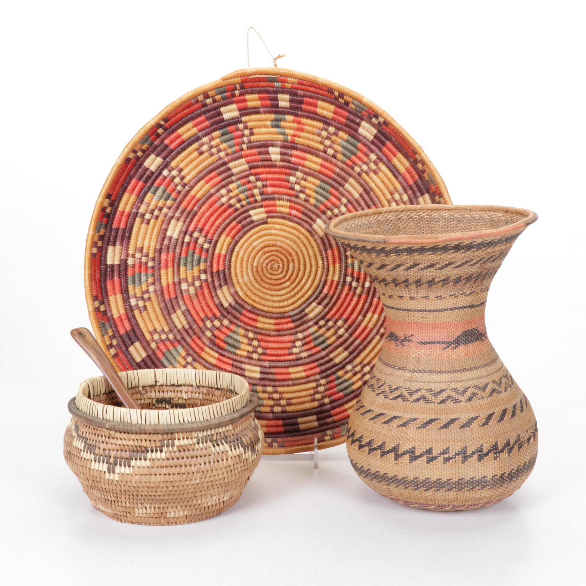Yekuana Basket with Ethiopian Tray and Coiled Bowl, and Ladle