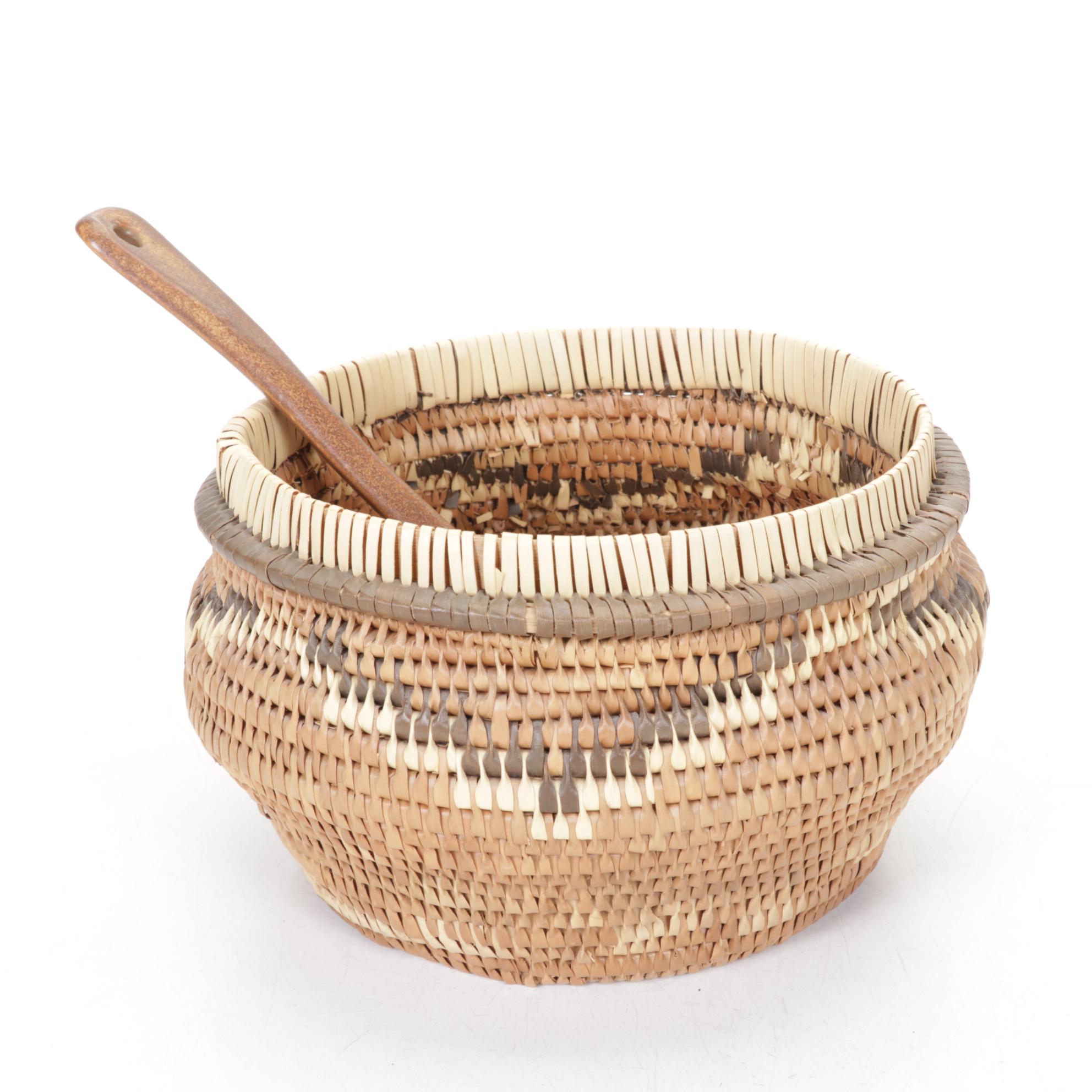 Yekuana Basket with Ethiopian Tray and Coiled Bowl, and Ladle