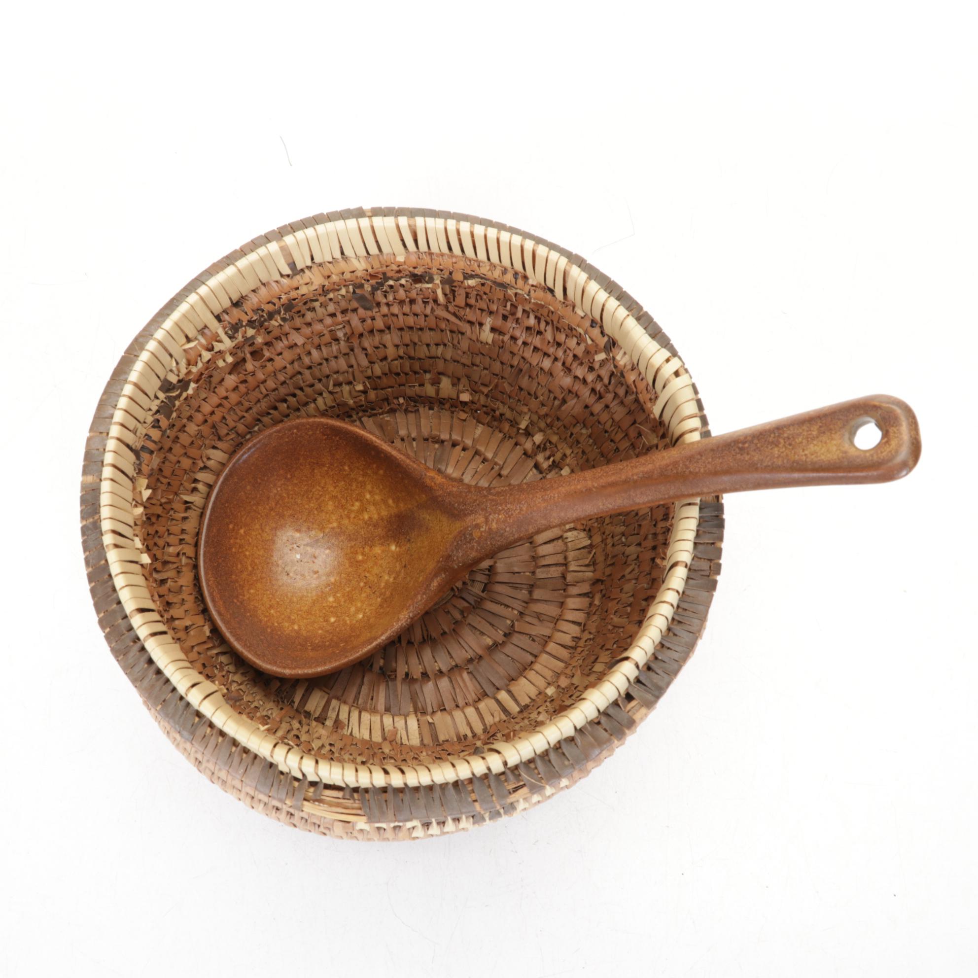 Yekuana Basket with Ethiopian Tray and Coiled Bowl, and Ladle