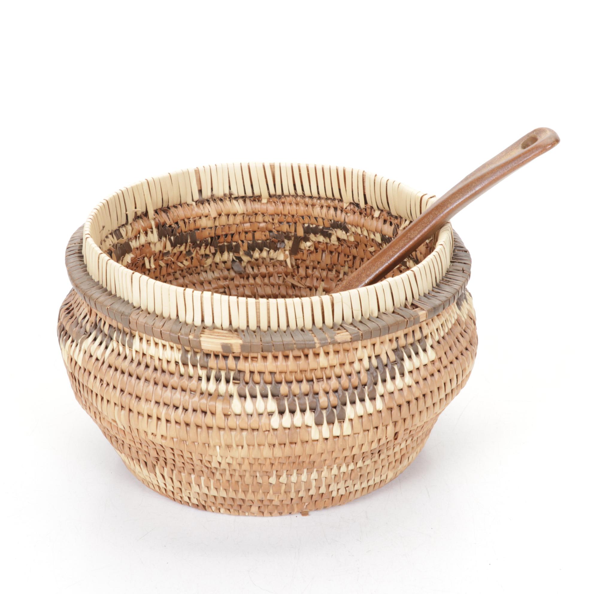 Yekuana Basket with Ethiopian Tray and Coiled Bowl, and Ladle