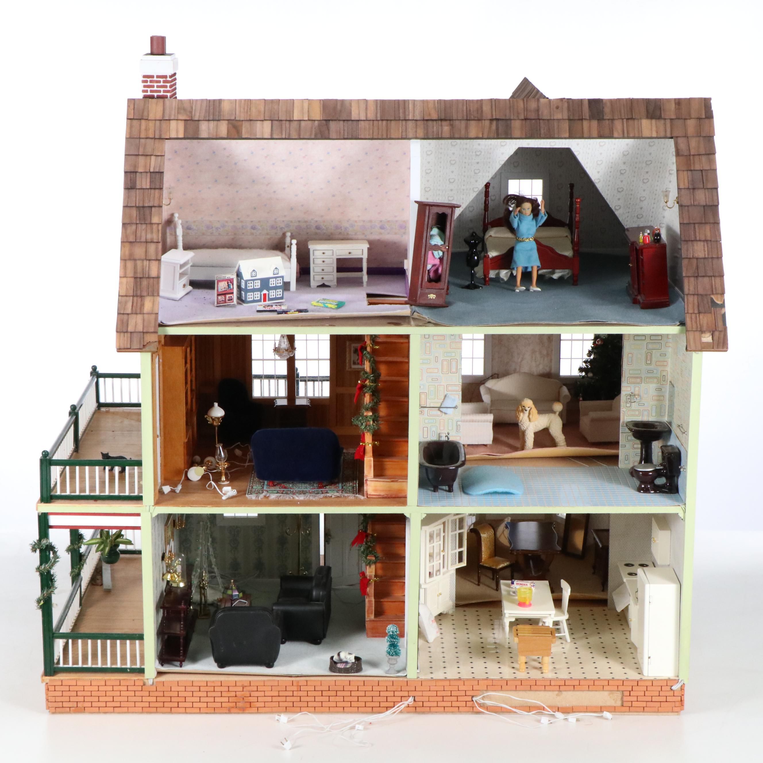 Victorian Style Wooden Dollhouse with Accessories