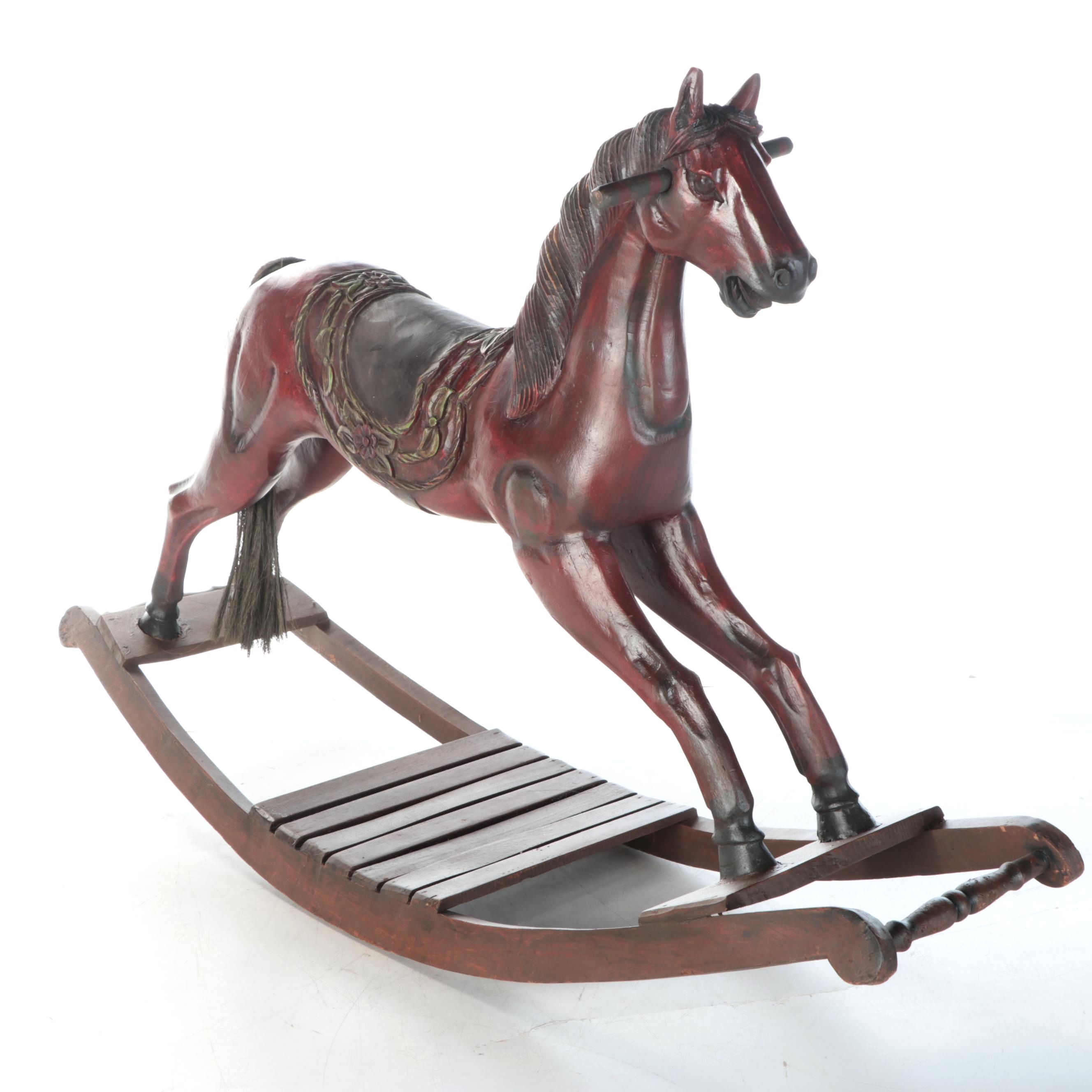Victorian Style Wooden Rocking Horse, 20th Century