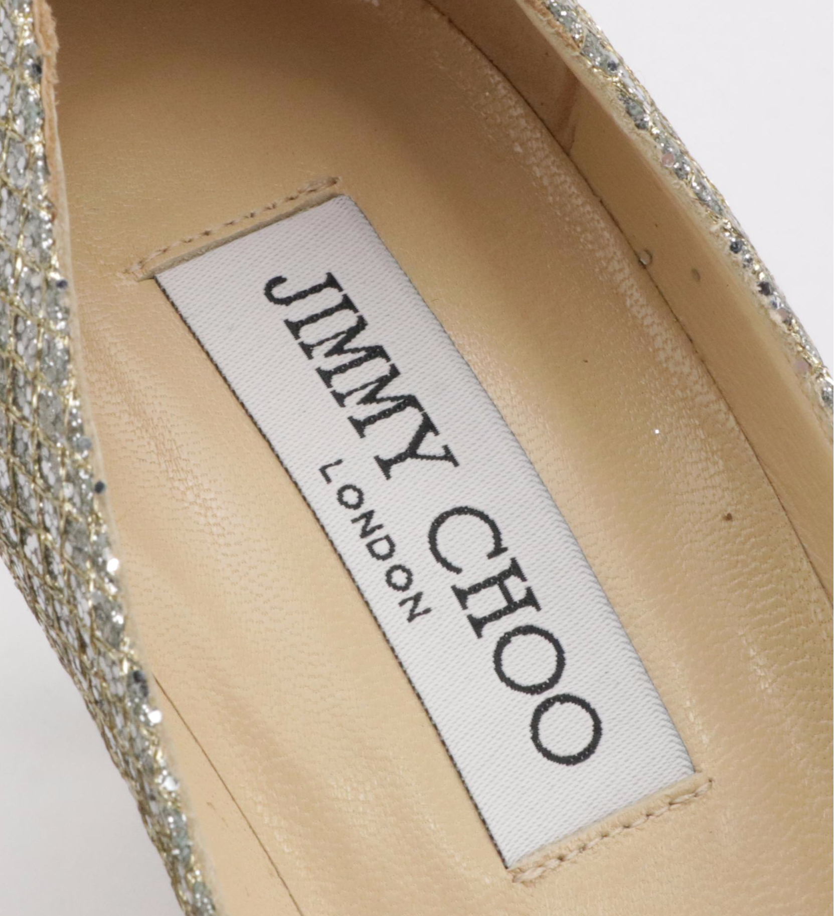 Jimmy Choo "Abel" Pointed-Toe Champagne Glitter Pumps in Box