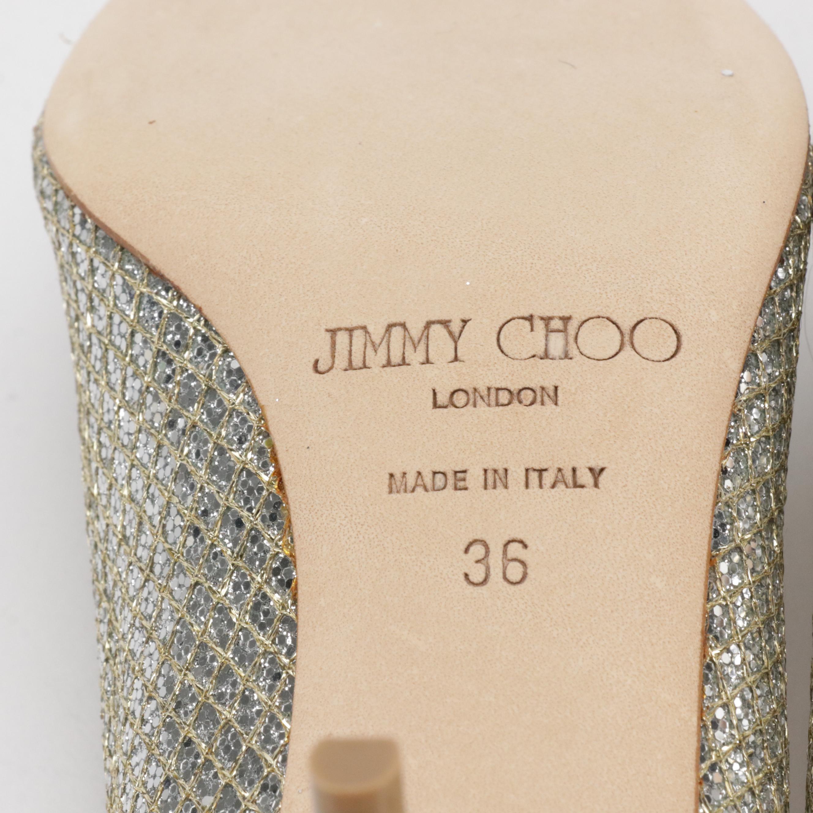 Jimmy Choo "Abel" Pointed-Toe Champagne Glitter Pumps in Box