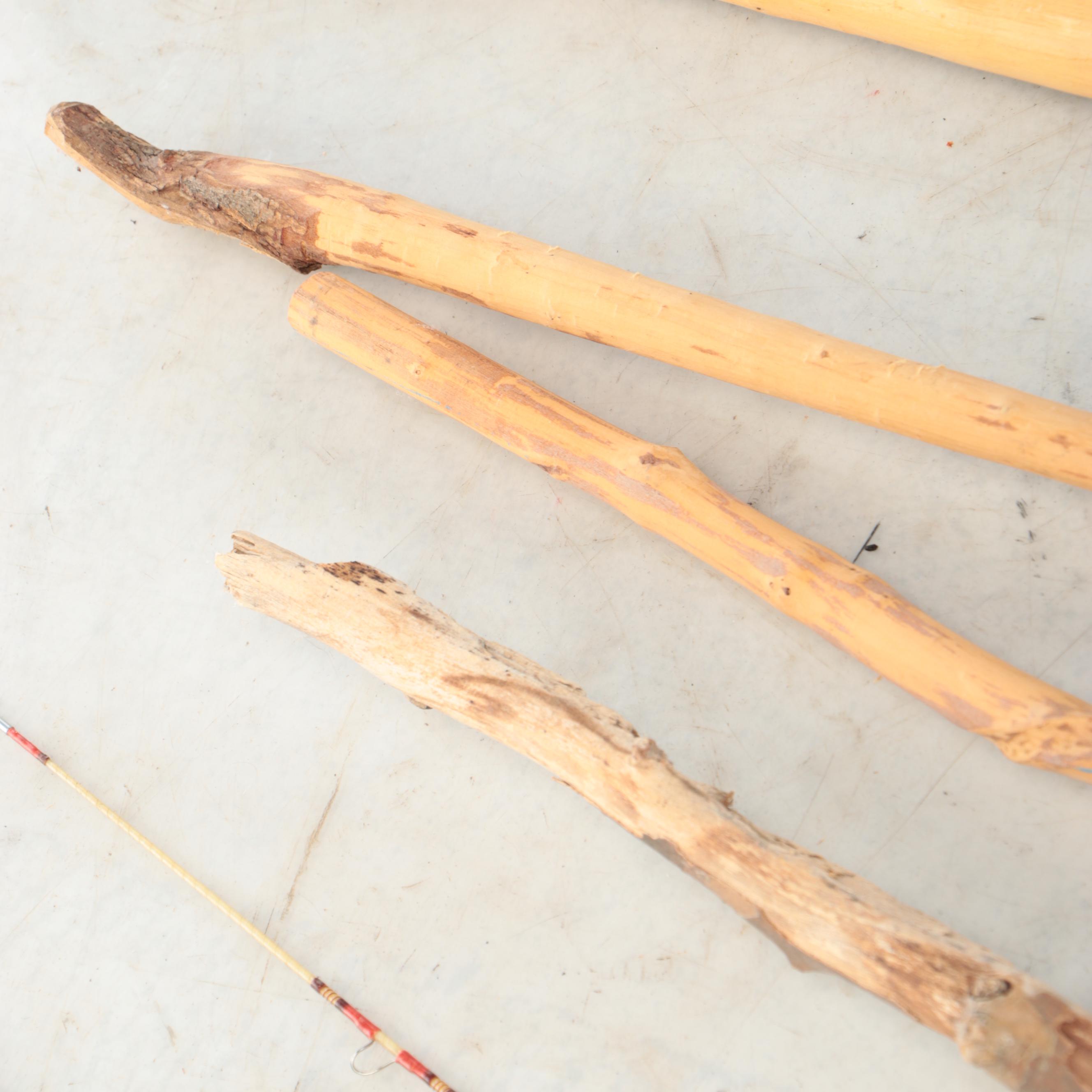 Carved Wooden Walking Sticks with Metal Handles