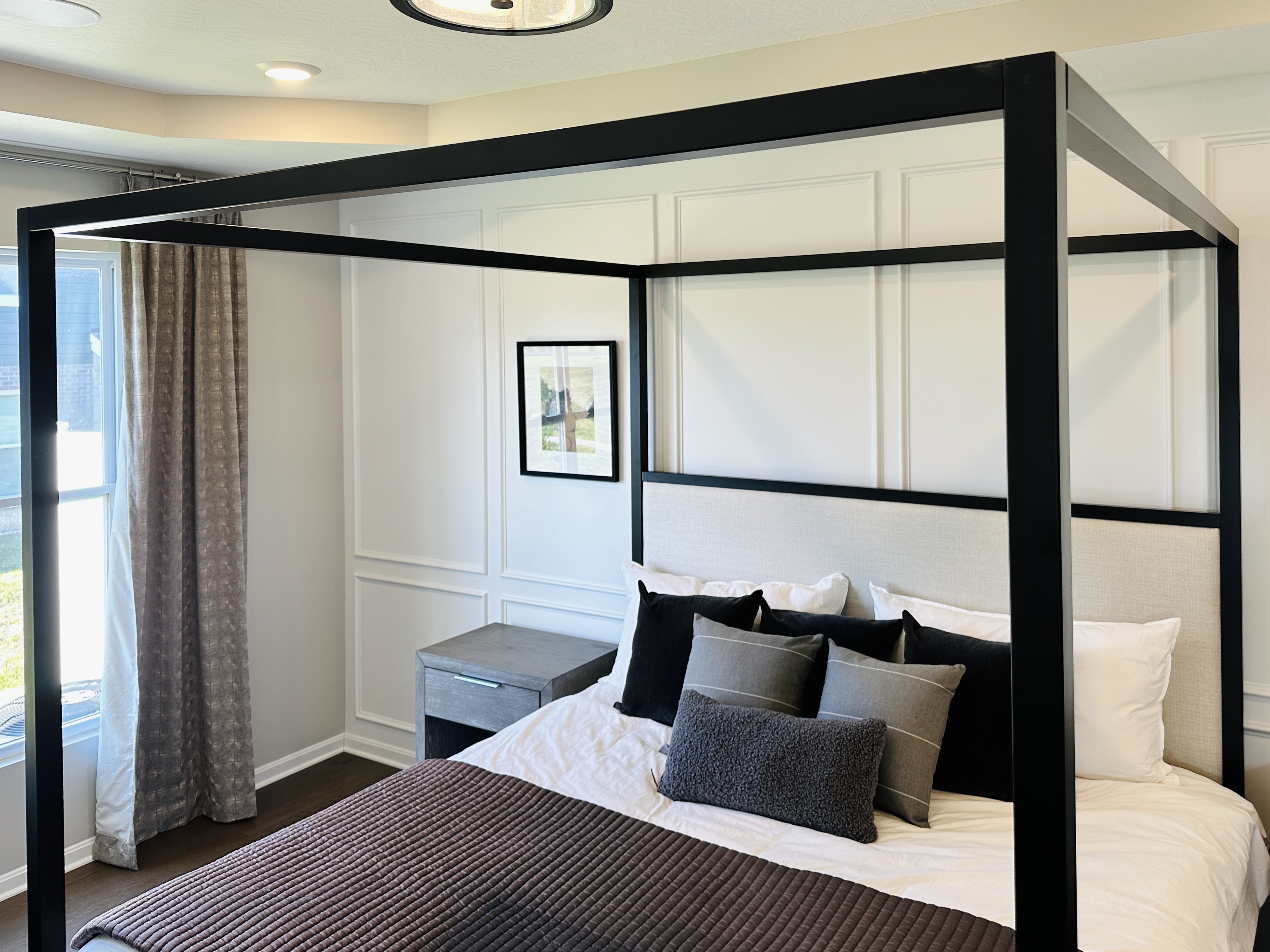 Pottery Barn "Atwell" Upholstered Metal King Size Canopy Bed