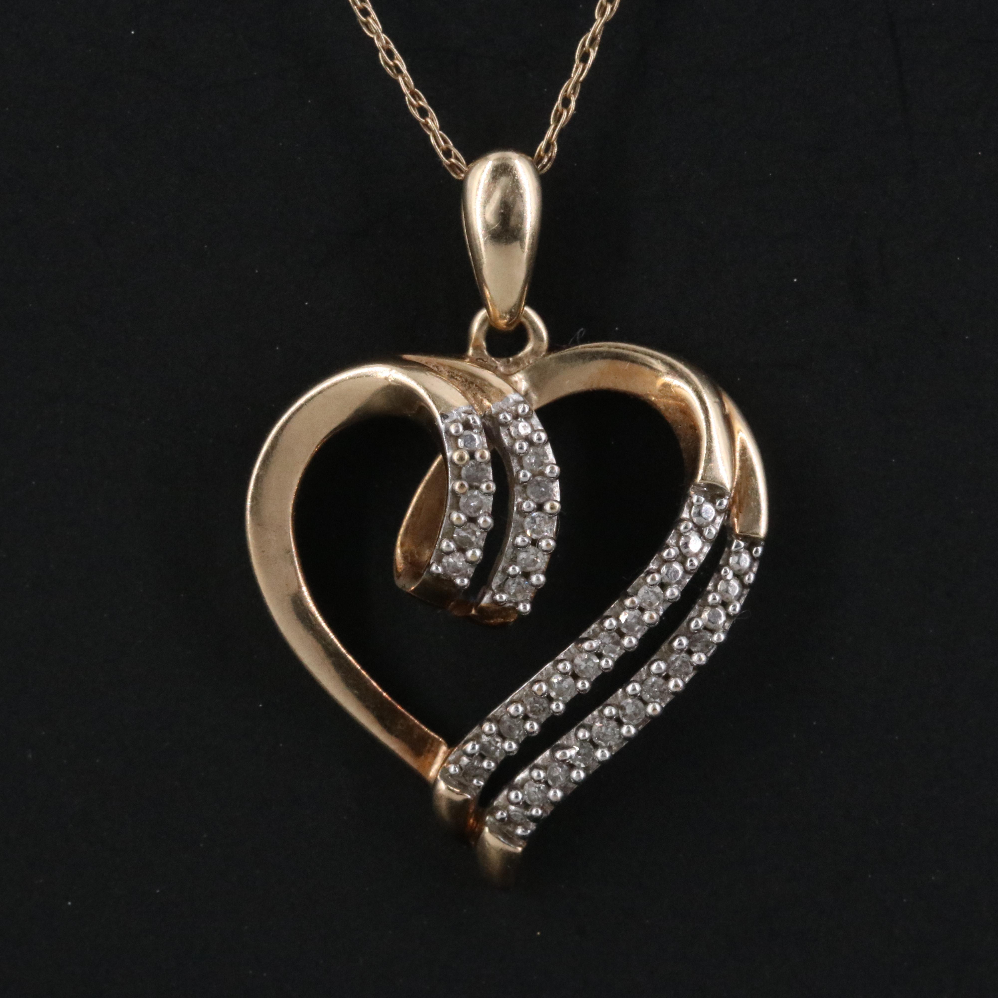 10K 0.12 CTW Diamond Heart Pendant Necklace