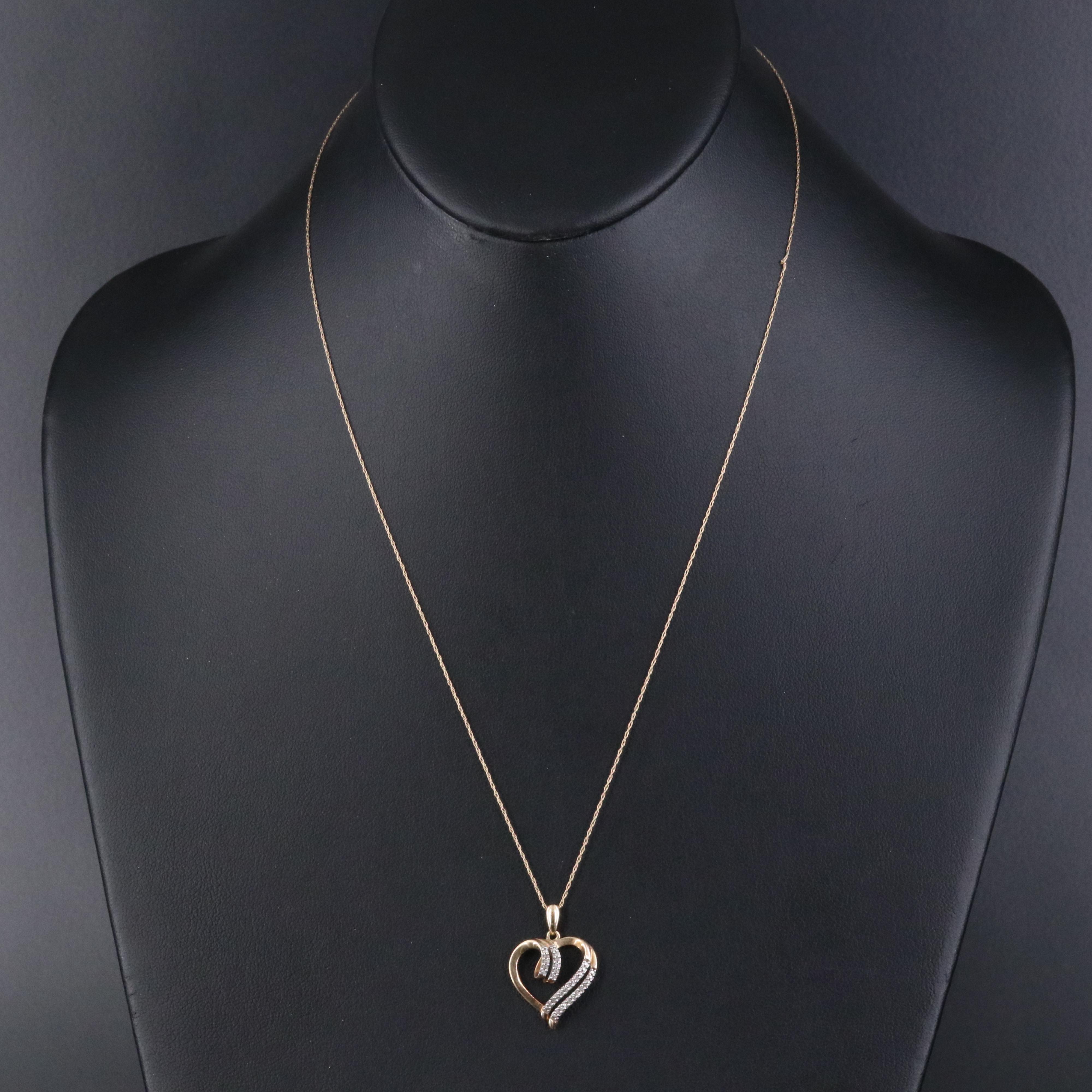 10K 0.12 CTW Diamond Heart Pendant Necklace
