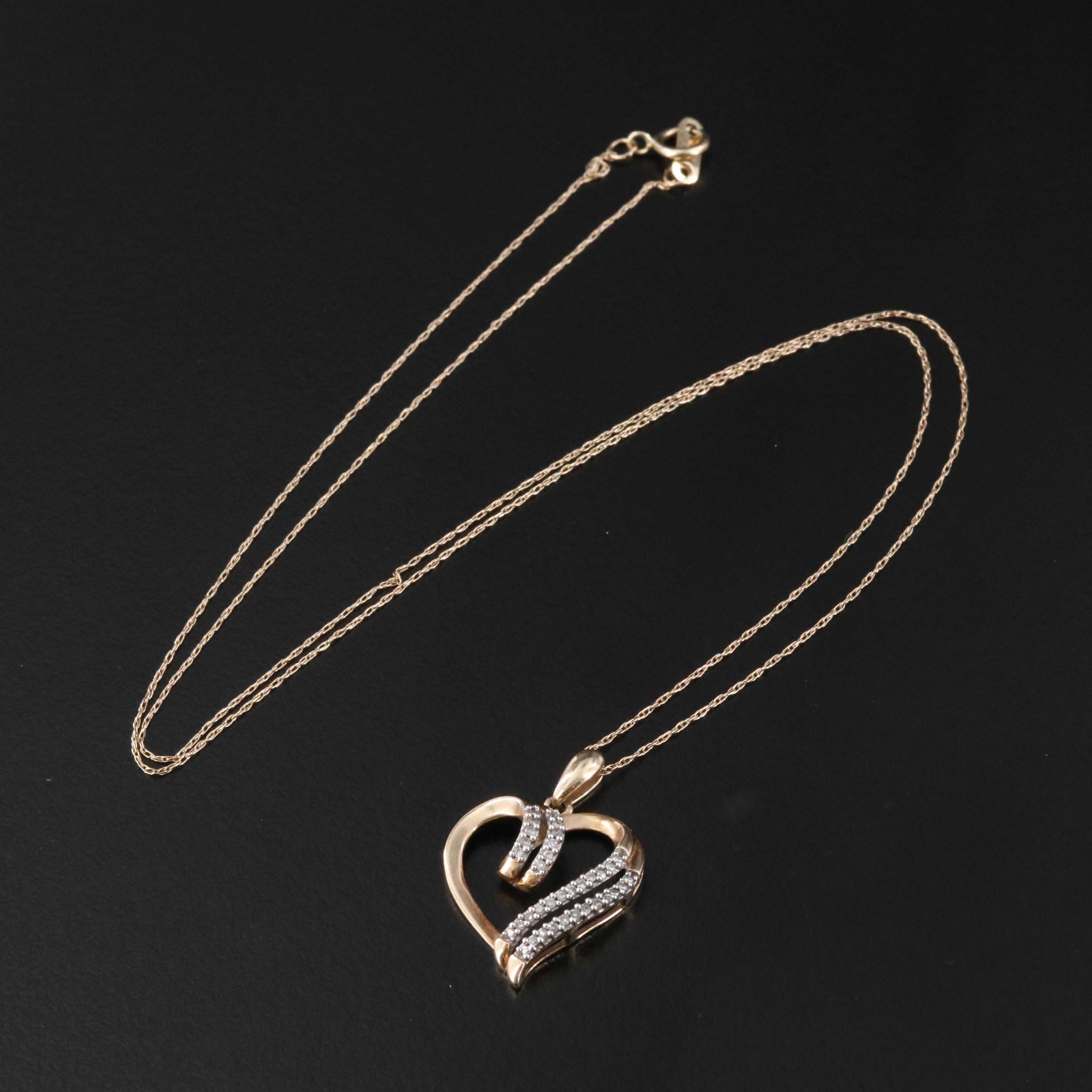10K 0.12 CTW Diamond Heart Pendant Necklace