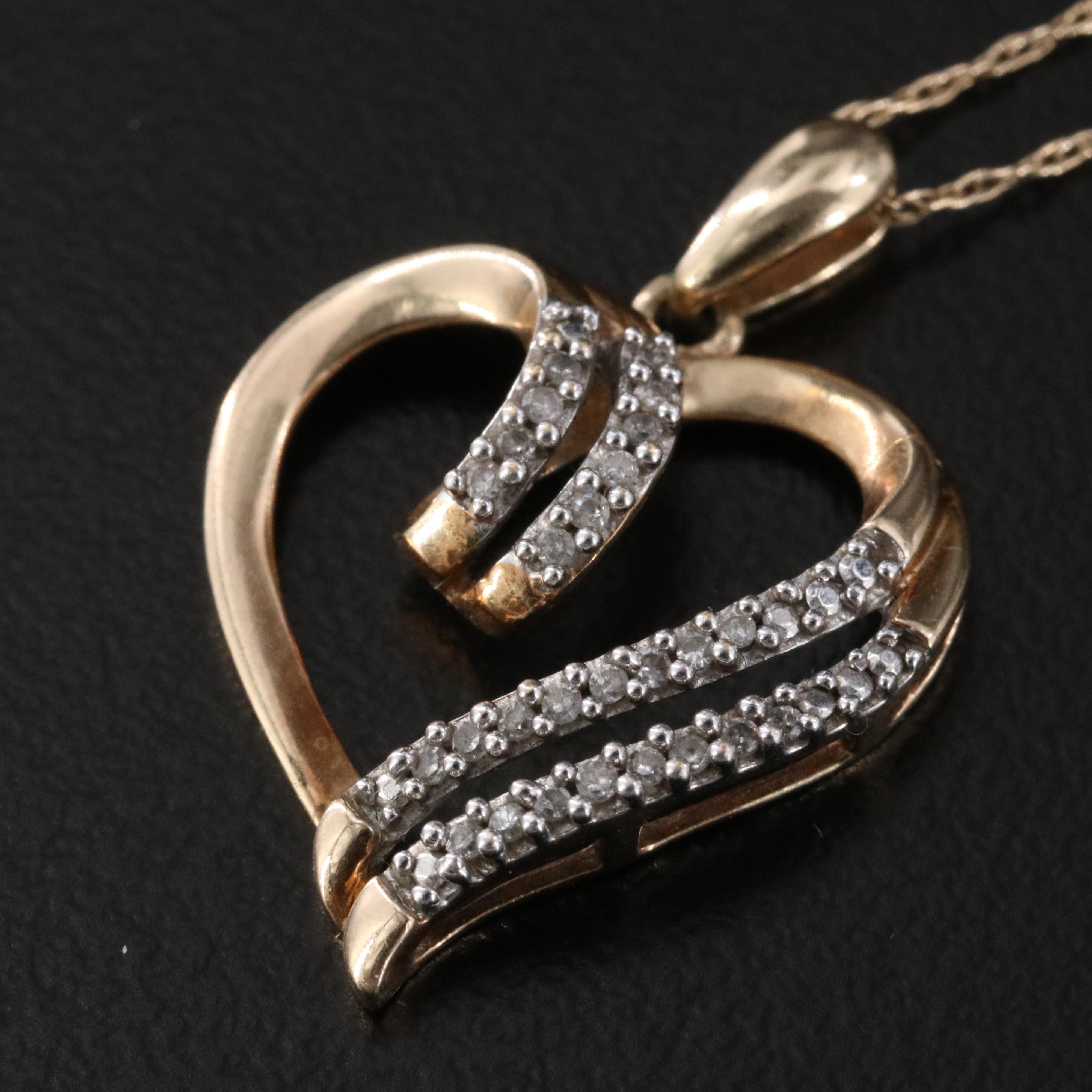10K 0.12 CTW Diamond Heart Pendant Necklace